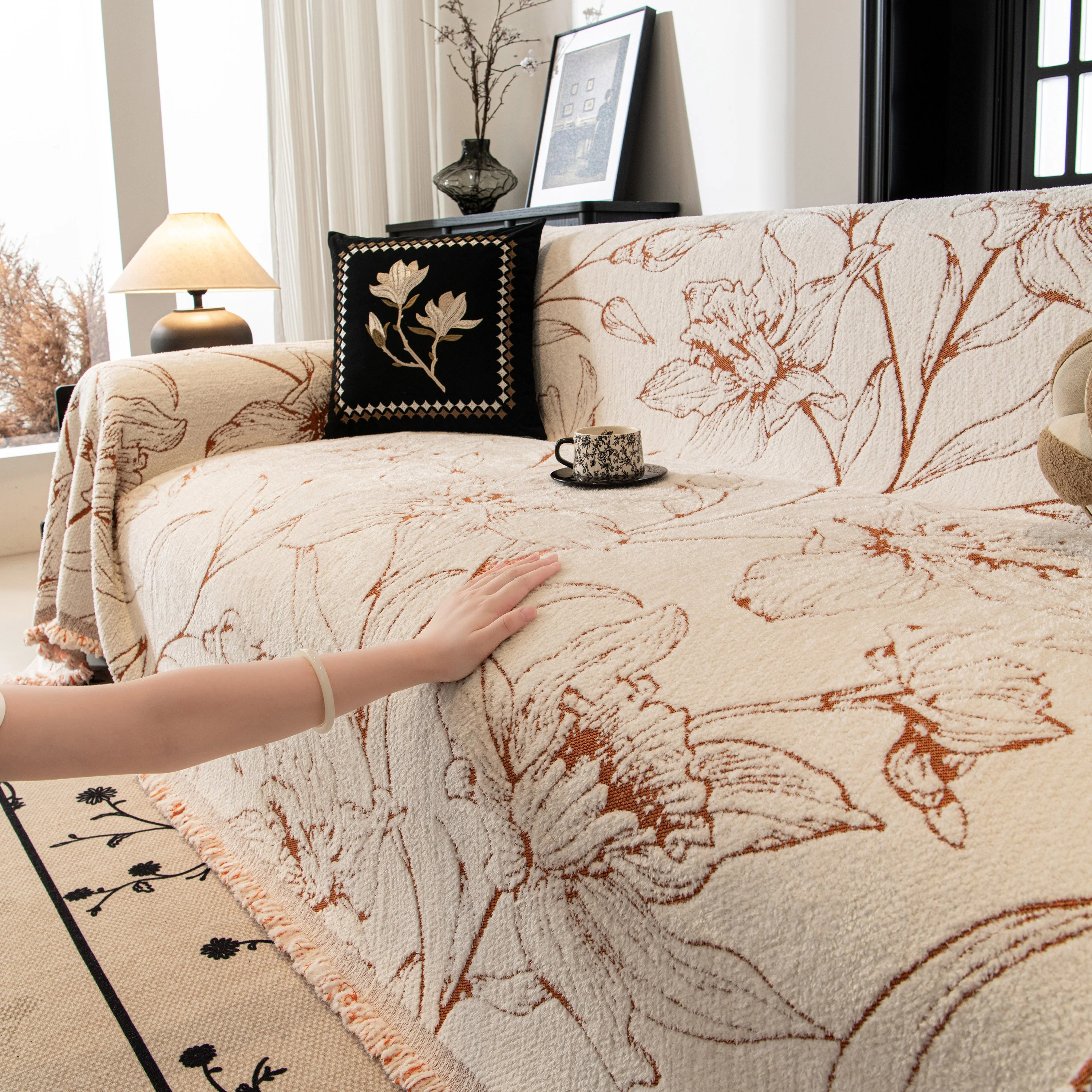 Large Floral Sofa Cover Throw Blanket, Plush Jacquard Non-Shedding Couch Cover for Pets - Image 111