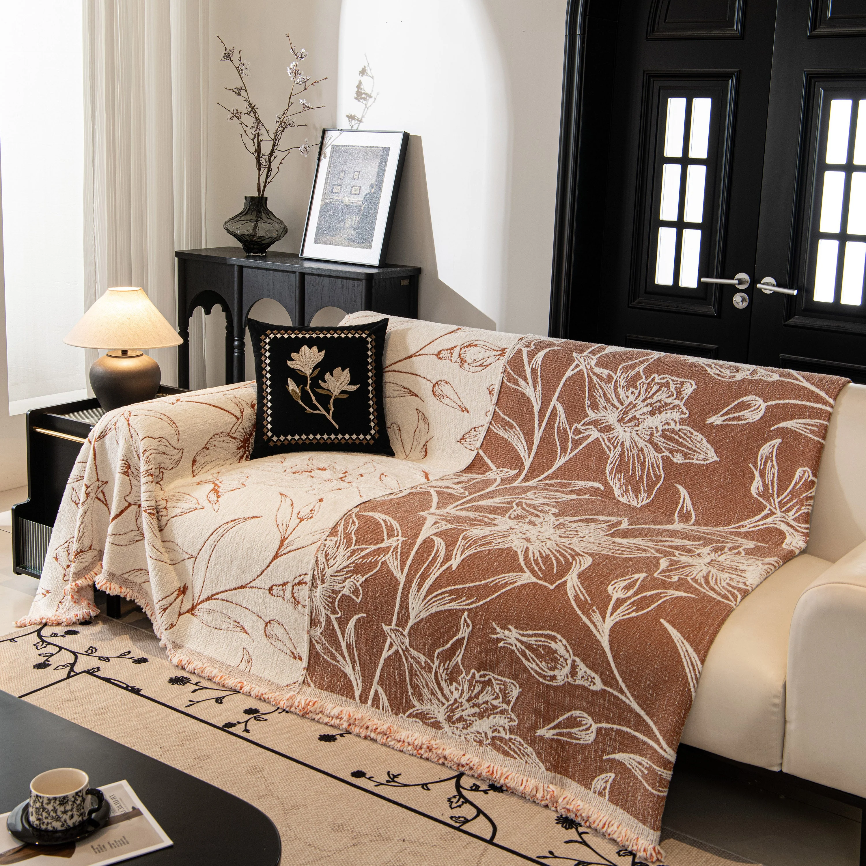 Large Floral Sofa Cover Throw Blanket, Plush Jacquard Non-Shedding Couch Cover for Pets - Image 116