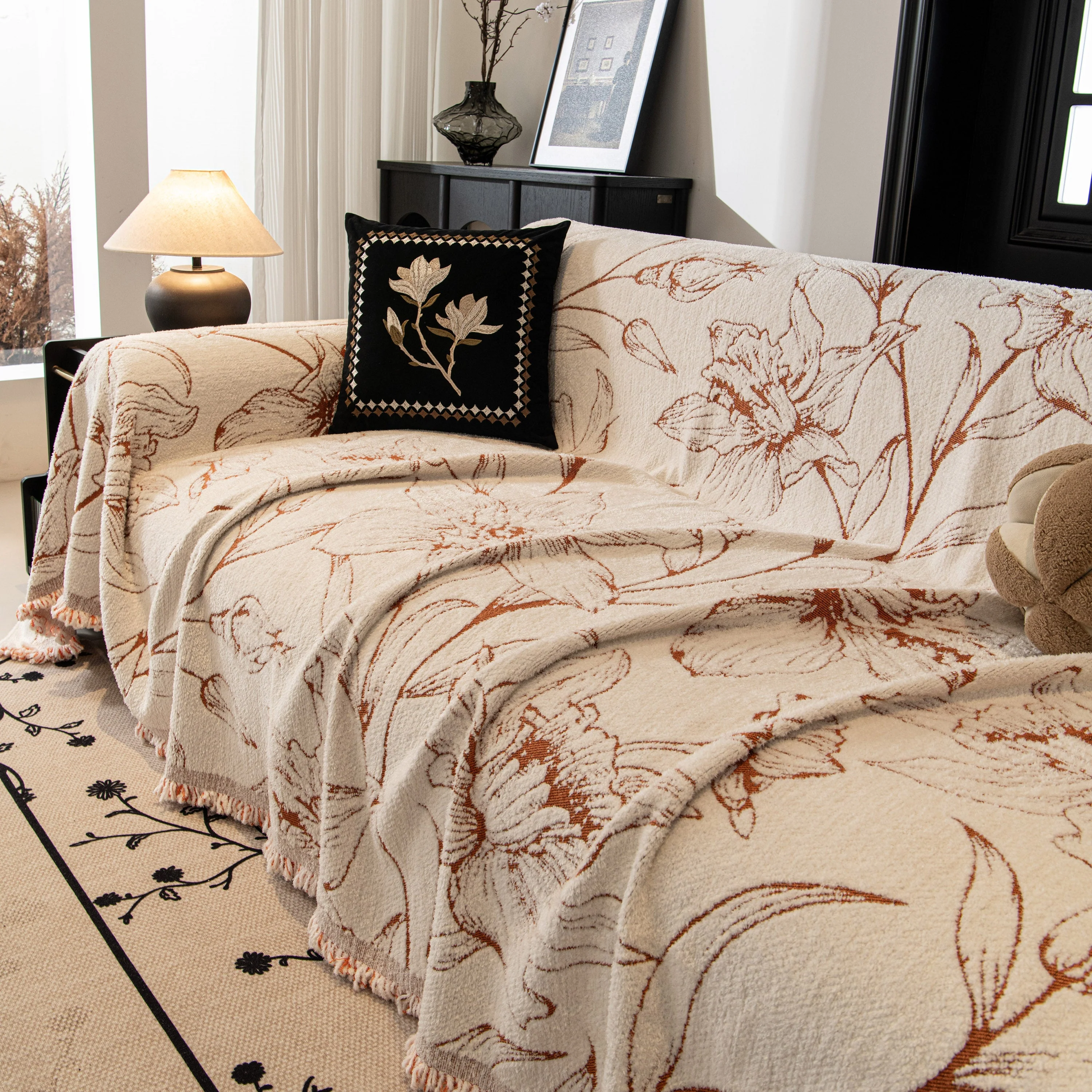 Large Floral Sofa Cover Throw Blanket, Plush Jacquard Non-Shedding Couch Cover for Pets - Image 117