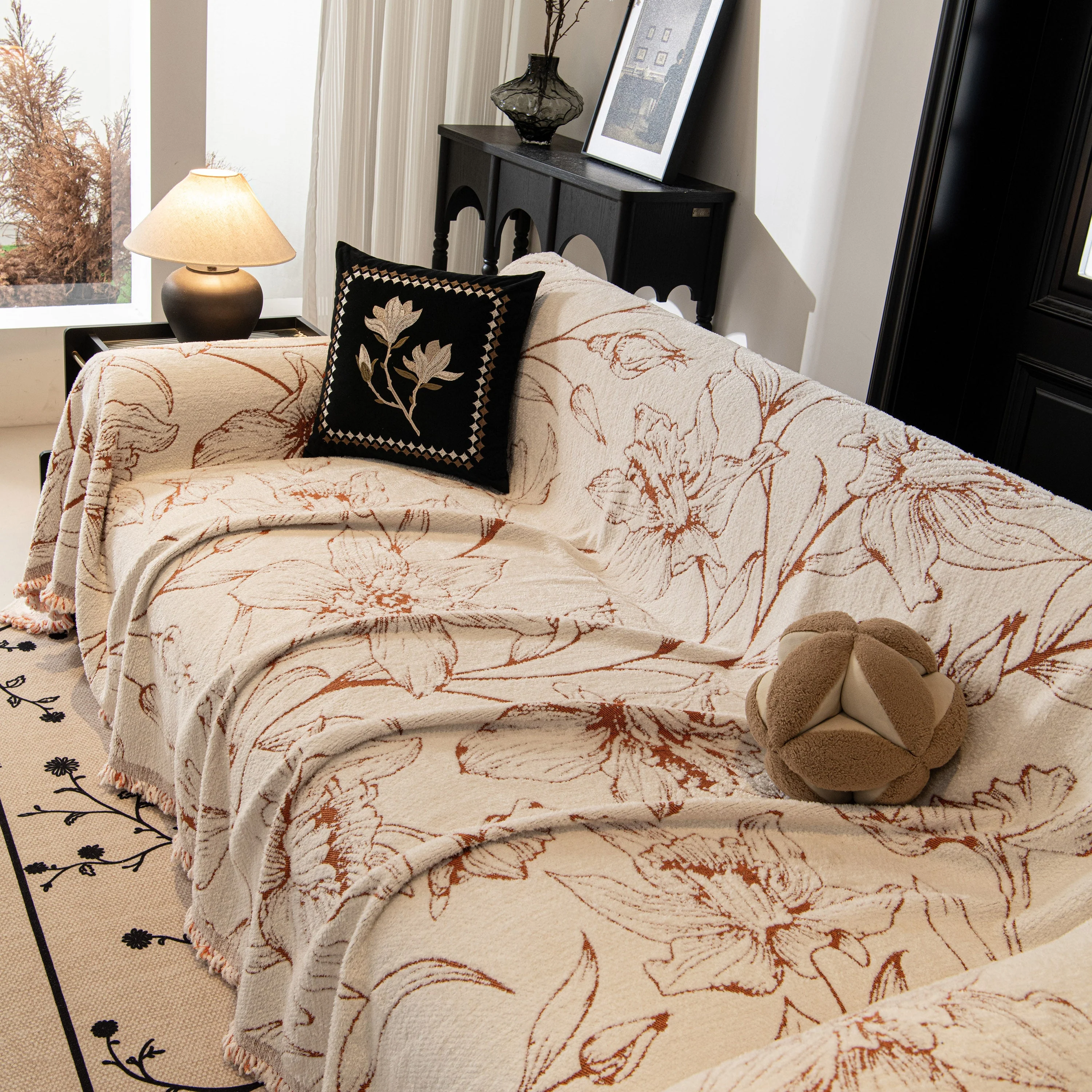 Large Floral Sofa Cover Throw Blanket, Plush Jacquard Non-Shedding Couch Cover for Pets - Image 118
