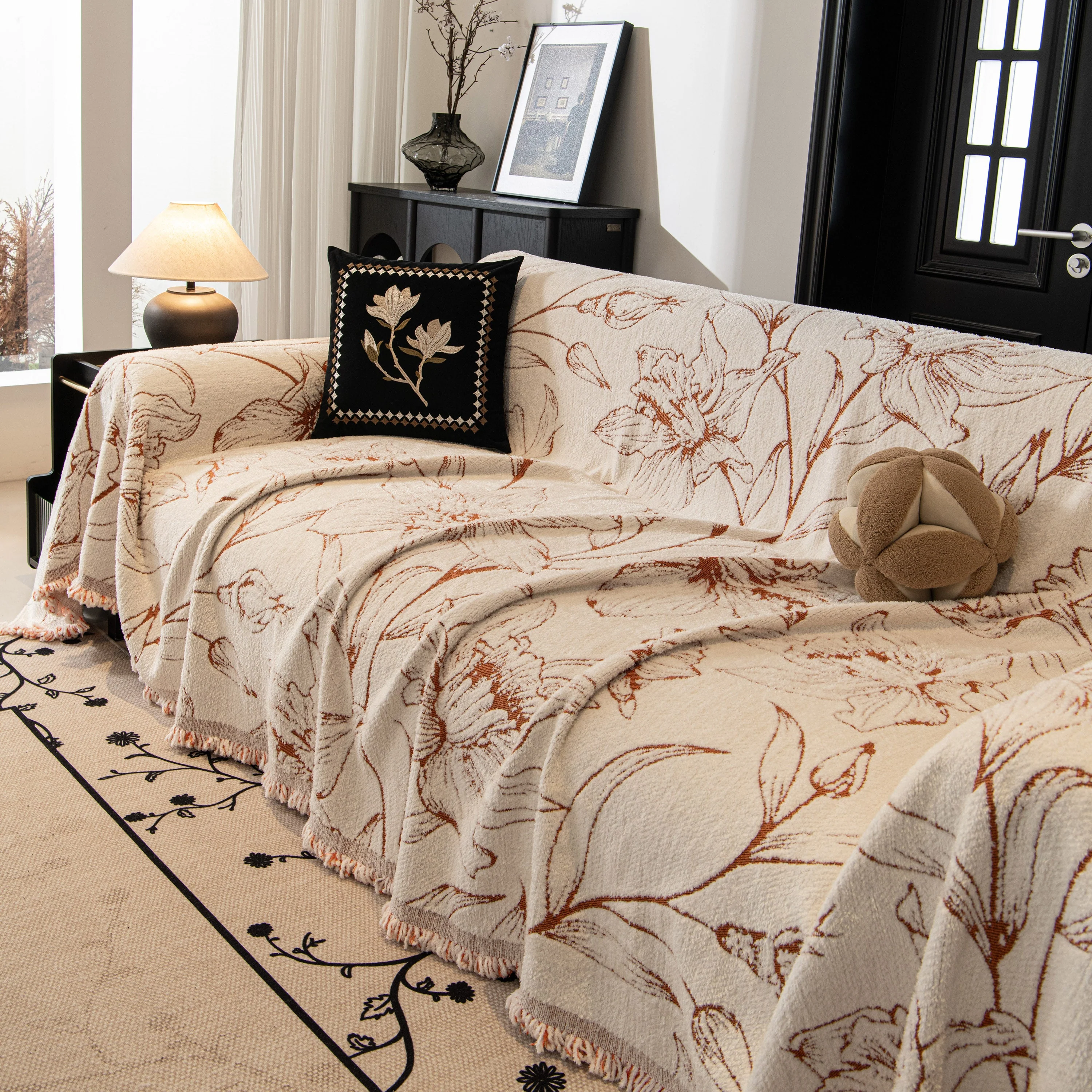 Large Floral Sofa Cover Throw Blanket, Plush Jacquard Non-Shedding Couch Cover for Pets - Image 119