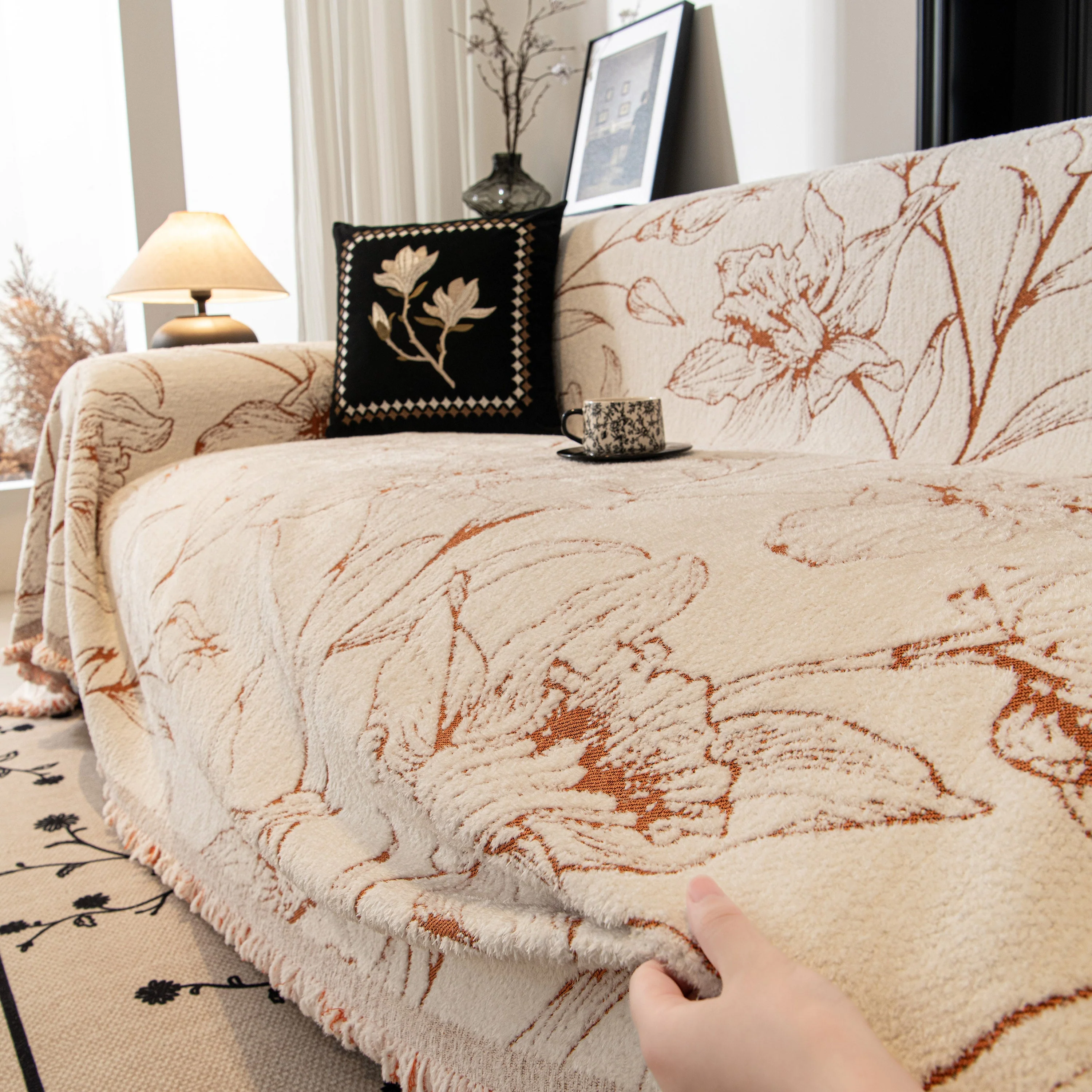 Large Floral Sofa Cover Throw Blanket, Plush Jacquard Non-Shedding Couch Cover for Pets - Image 120