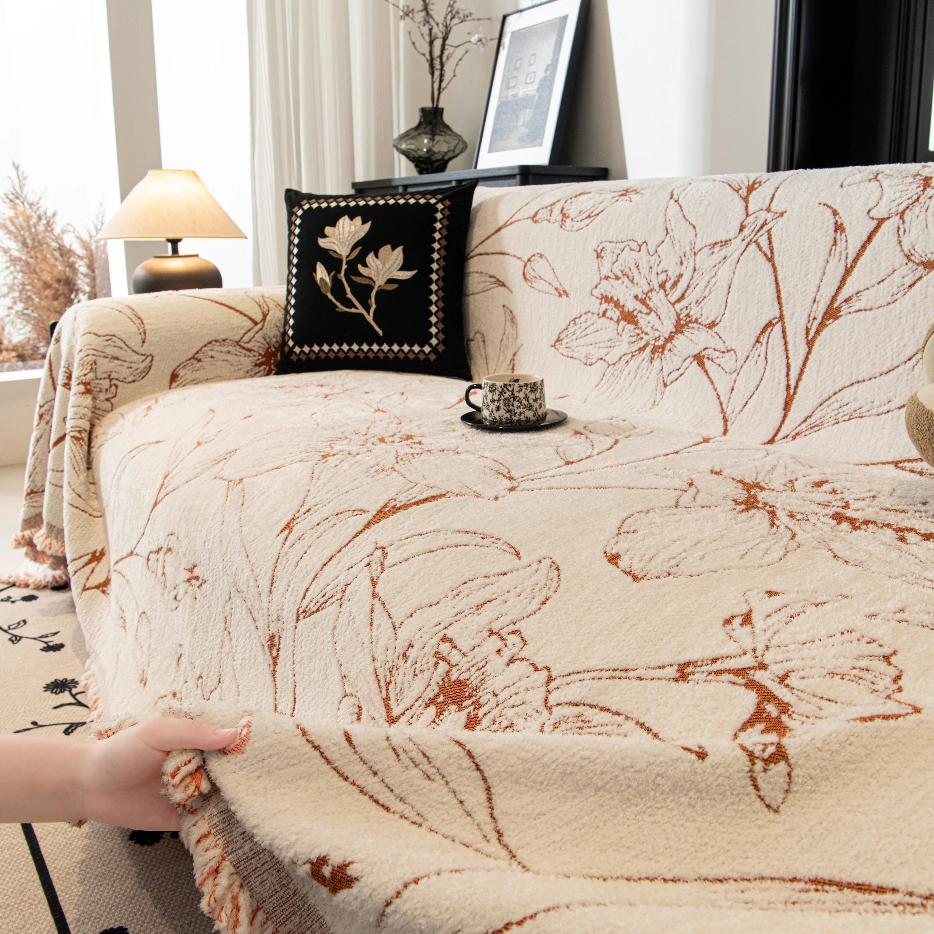 Large Floral Sofa Cover Throw Blanket, Plush Jacquard Non-Shedding Couch Cover for Pets - Image 121