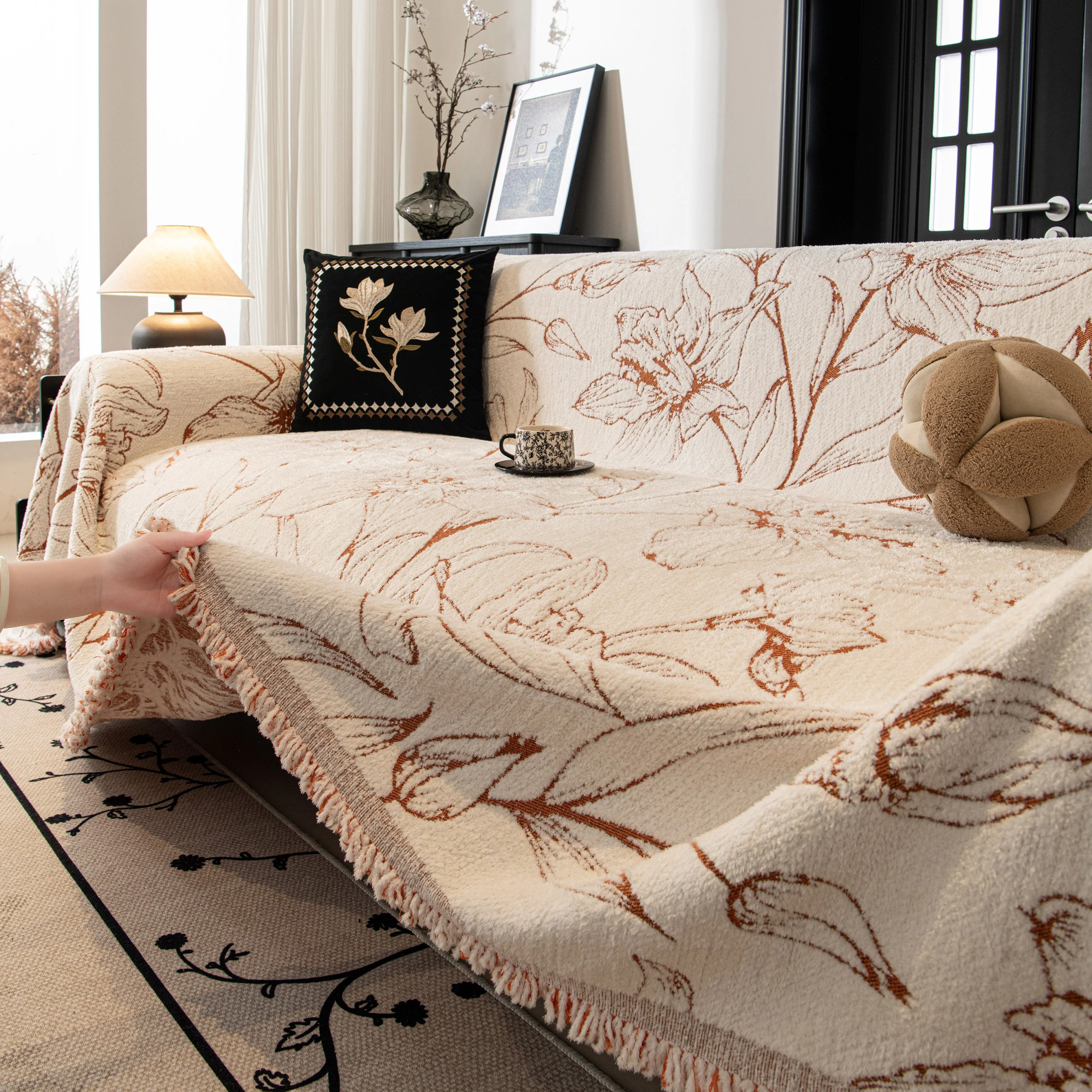 Large Floral Sofa Cover Throw Blanket, Plush Jacquard Non-Shedding Couch Cover for Pets - Image 122