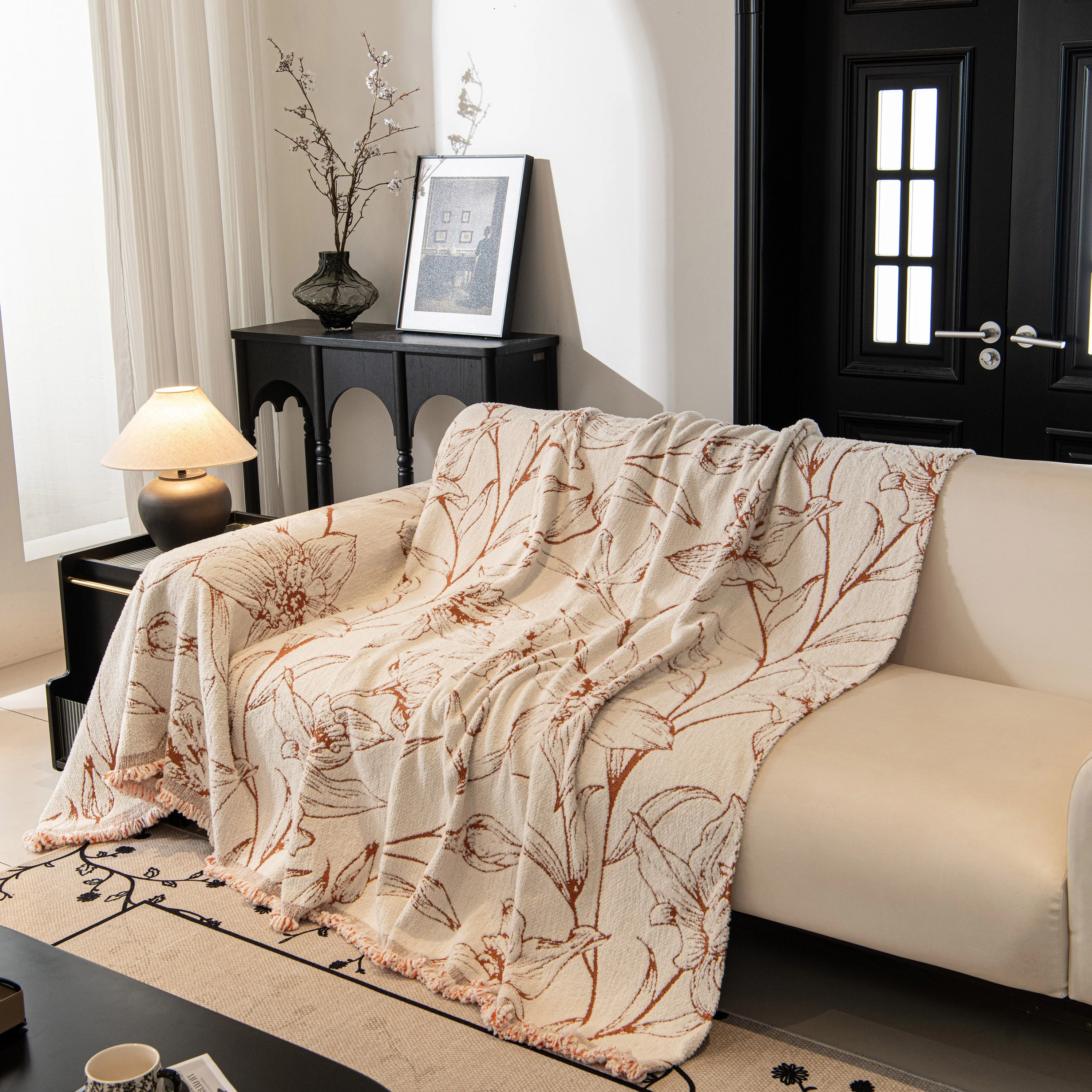 Large Floral Sofa Cover Throw Blanket, Plush Jacquard Non-Shedding Couch Cover for Pets - Image 124