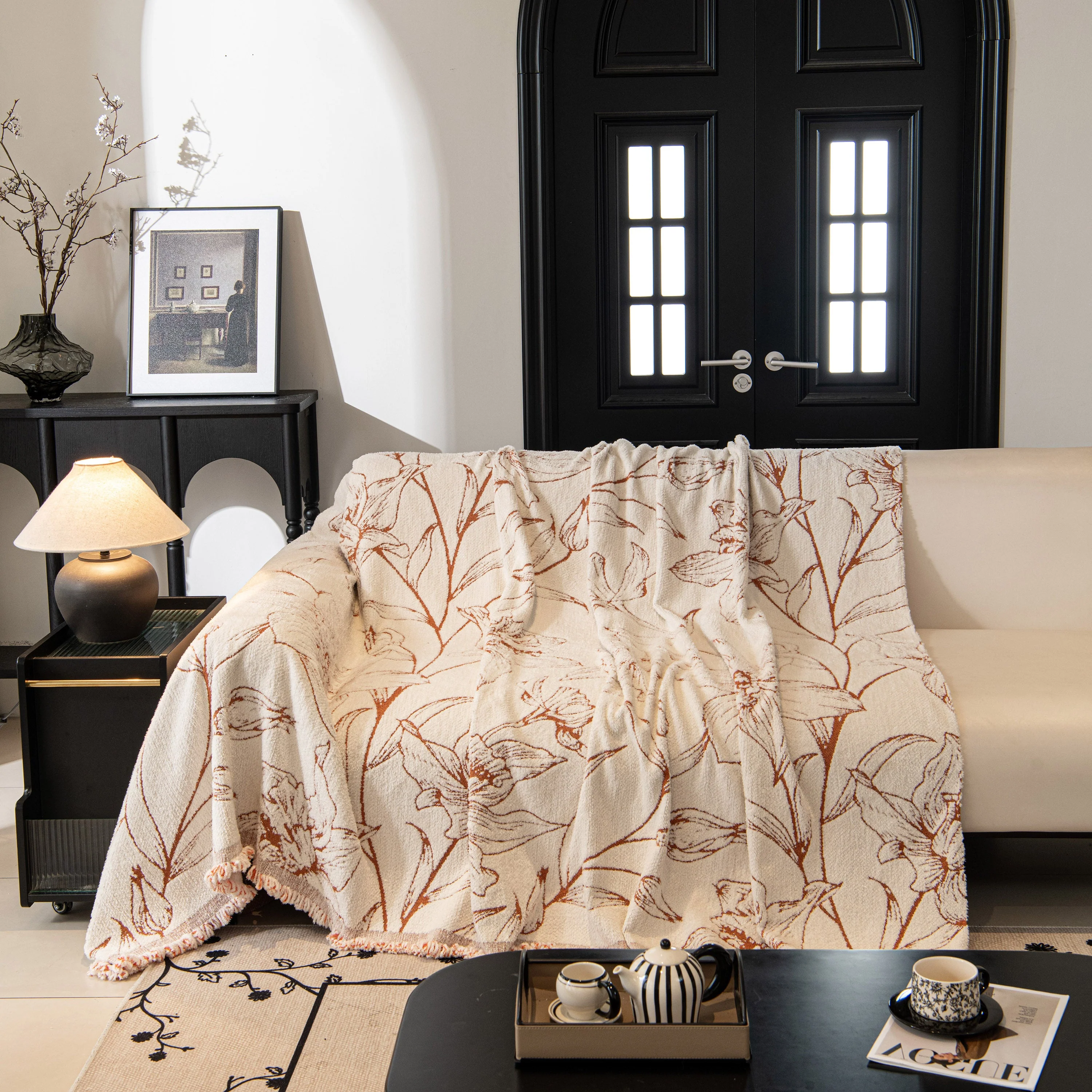 Large Floral Sofa Cover Throw Blanket, Plush Jacquard Non-Shedding Couch Cover for Pets - Image 125