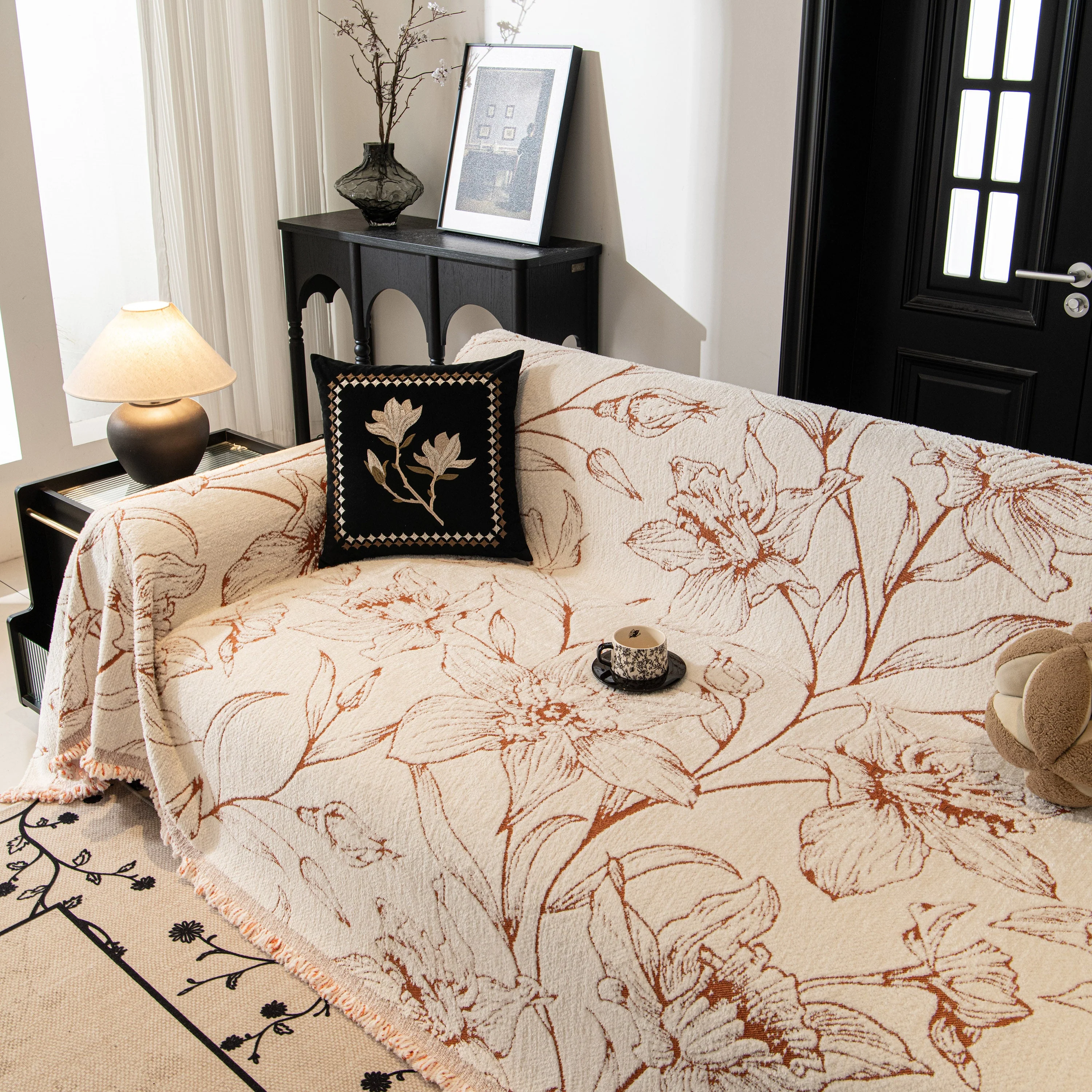 Large Floral Sofa Cover Throw Blanket, Plush Jacquard Non-Shedding Couch Cover for Pets - Image 126