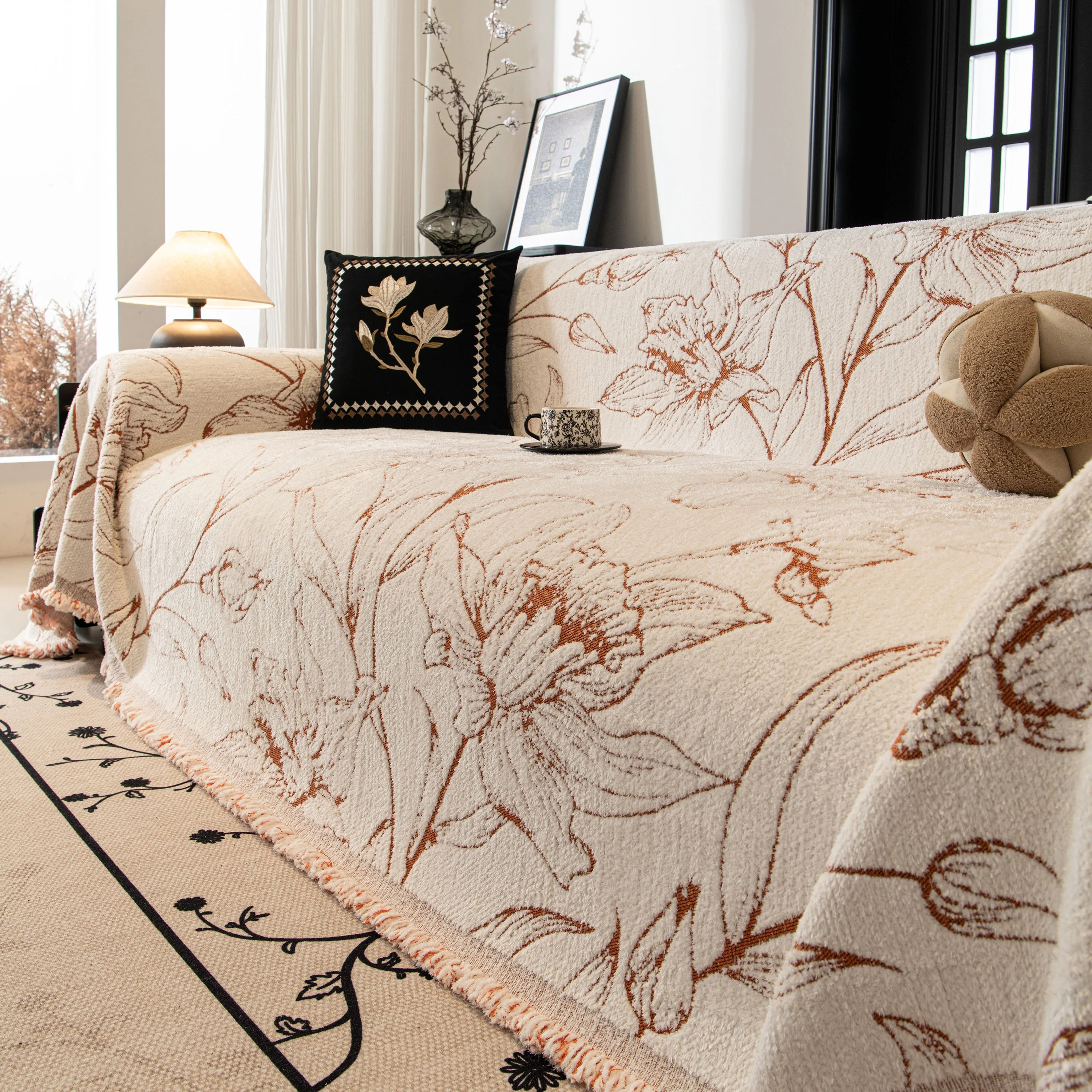 Large Floral Sofa Cover Throw Blanket, Plush Jacquard Non-Shedding Couch Cover for Pets - Image 127