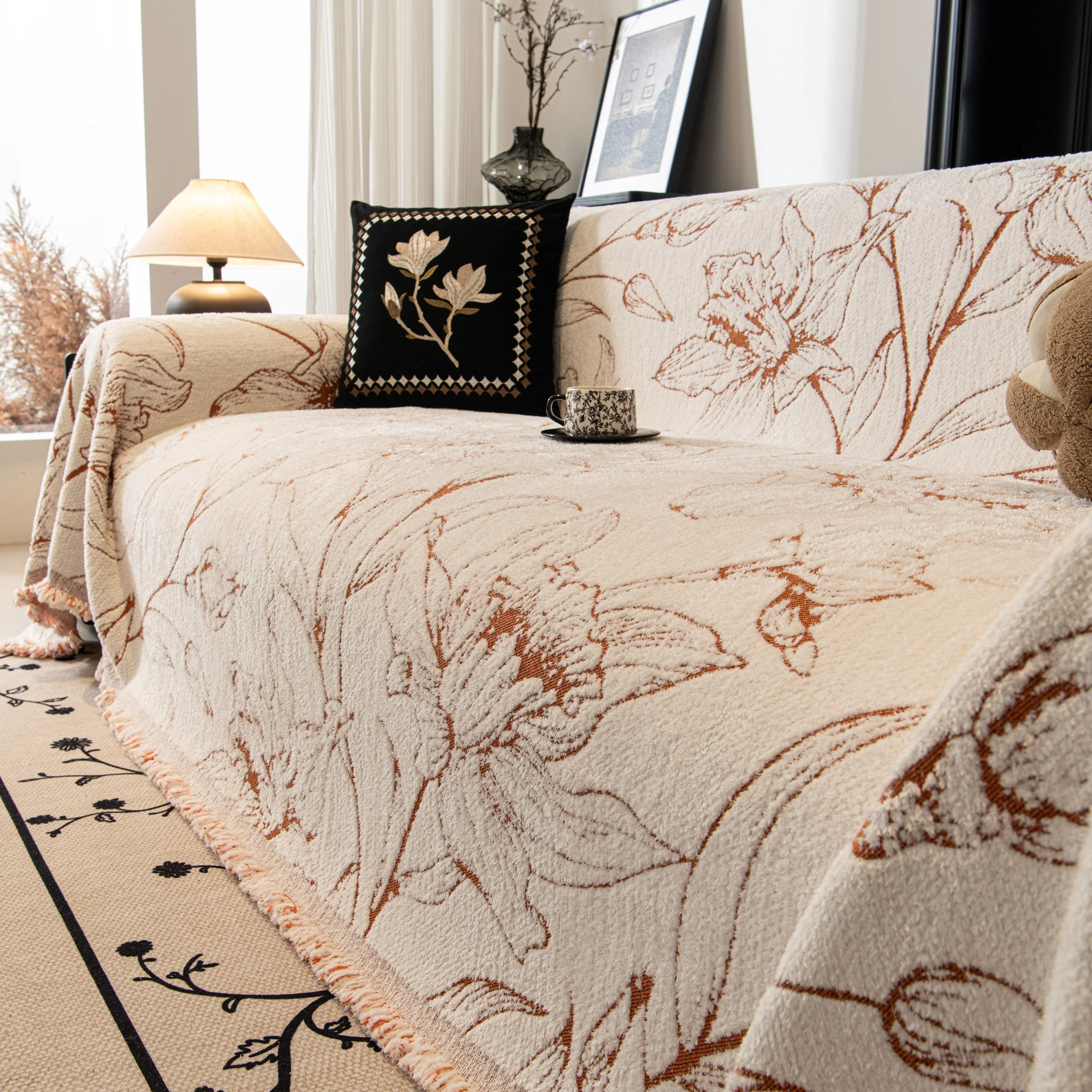 Large Floral Sofa Cover Throw Blanket, Plush Jacquard Non-Shedding Couch Cover for Pets - Image 128