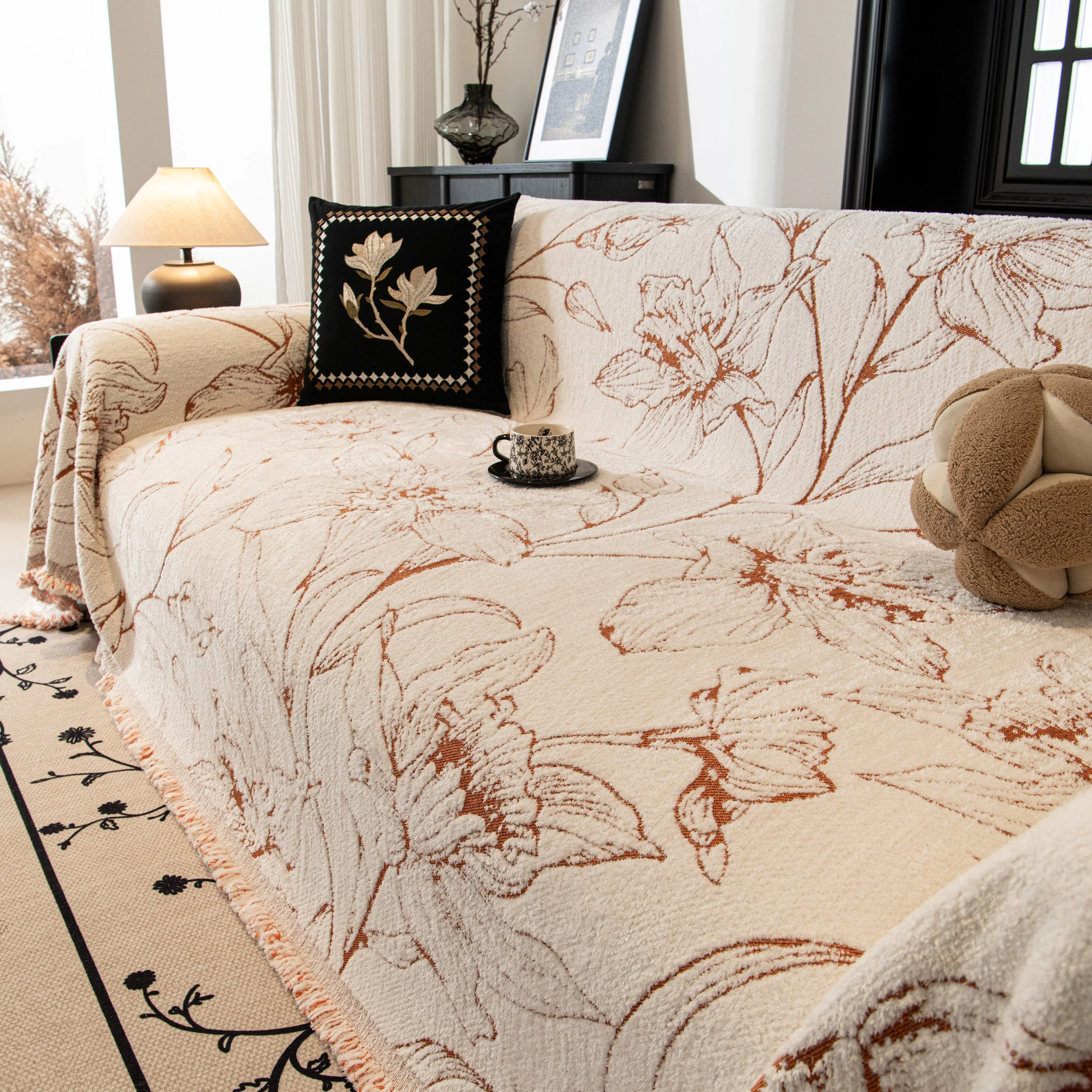 Large Floral Sofa Cover Throw Blanket, Plush Jacquard Non-Shedding Couch Cover for Pets - Image 129