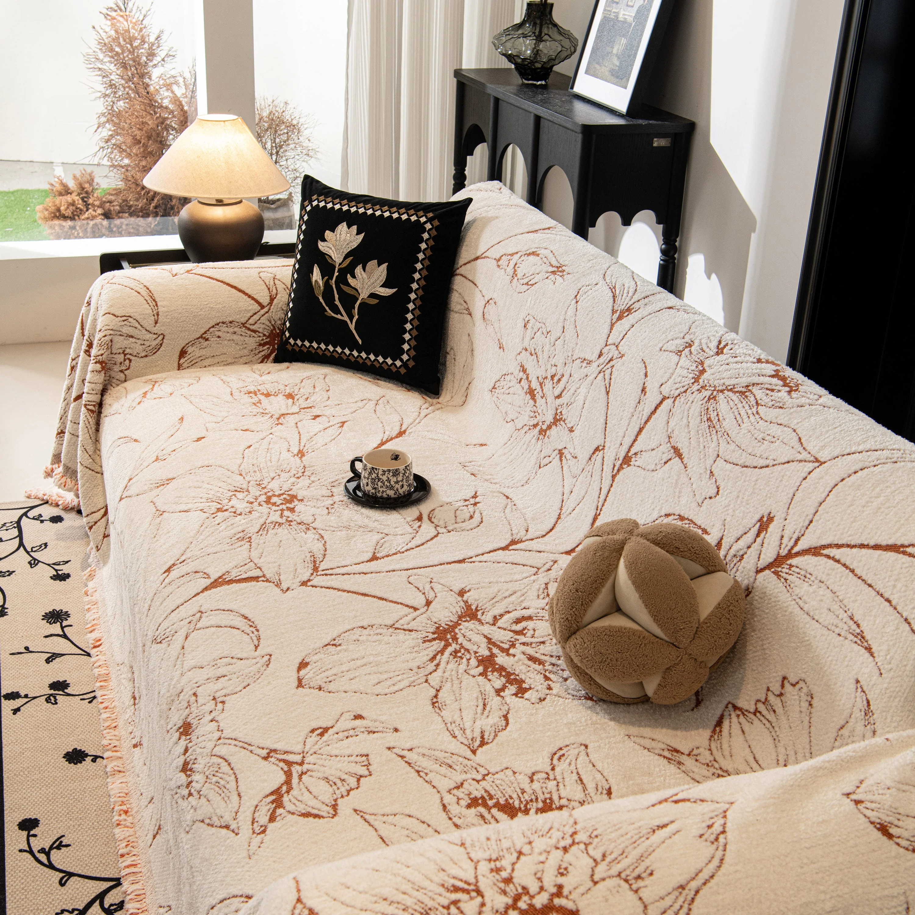 Large Floral Sofa Cover Throw Blanket, Plush Jacquard Non-Shedding Couch Cover for Pets - Image 130