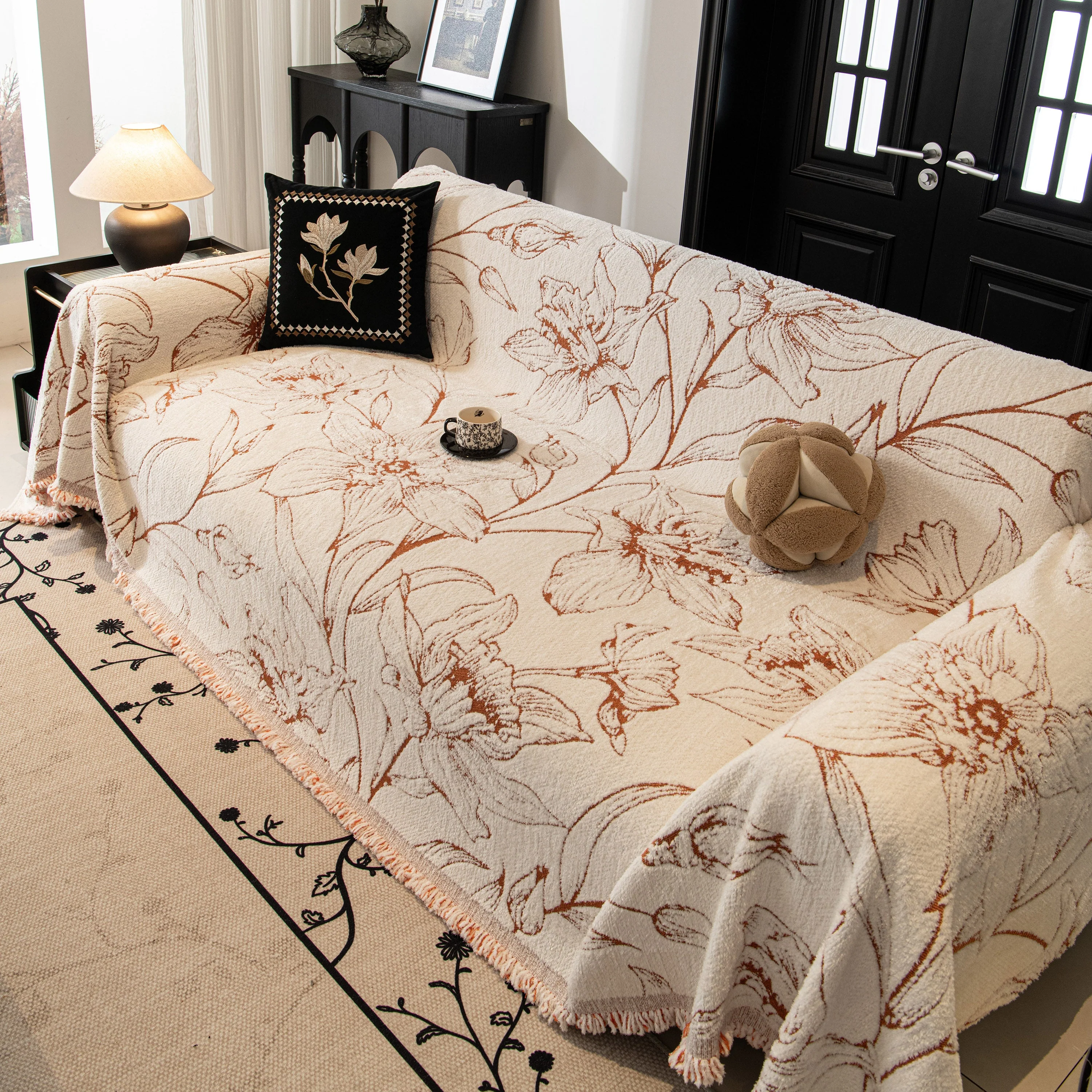 Large Floral Sofa Cover Throw Blanket, Plush Jacquard Non-Shedding Couch Cover for Pets - Image 131