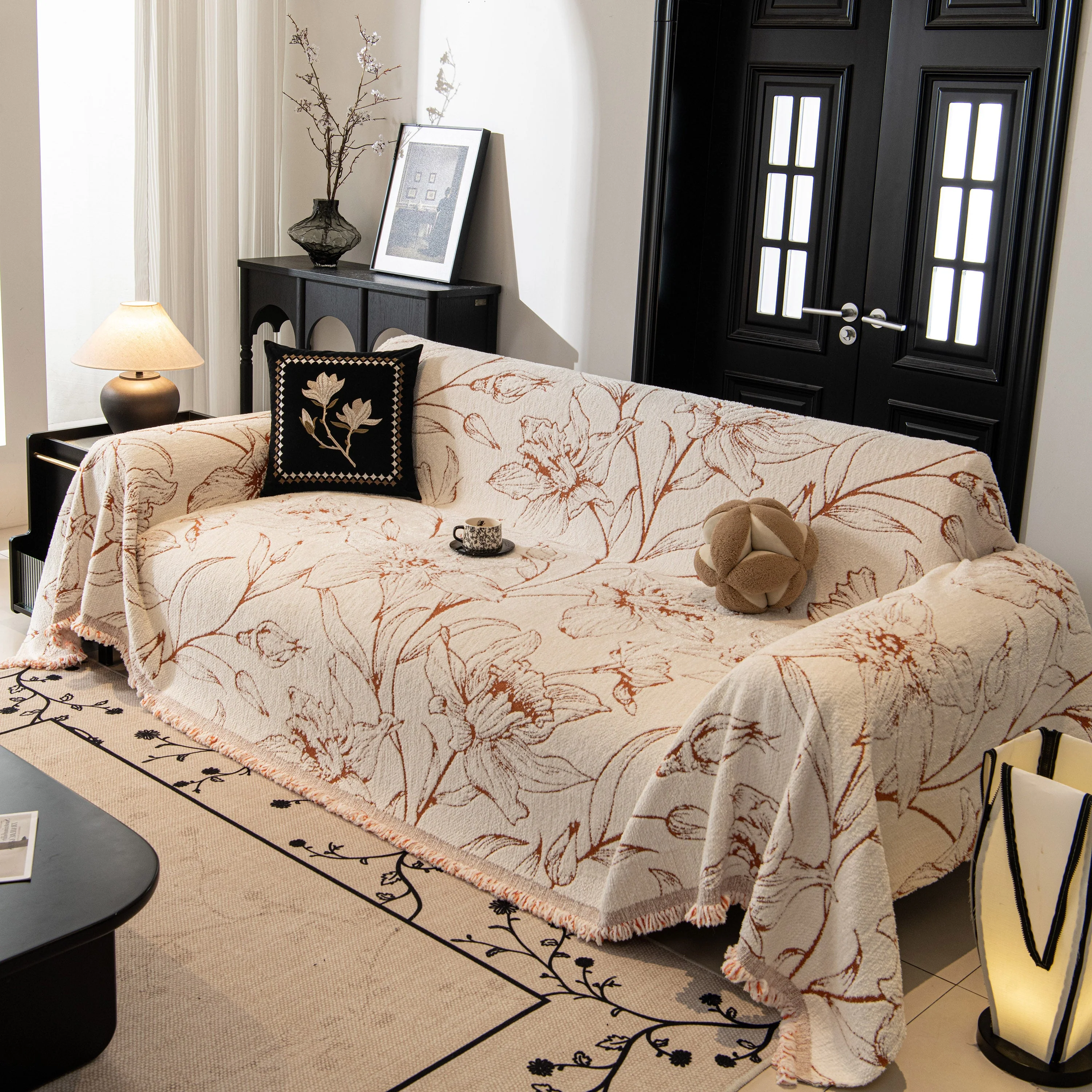 Large Floral Sofa Cover Throw Blanket, Plush Jacquard Non-Shedding Couch Cover for Pets - Image 132