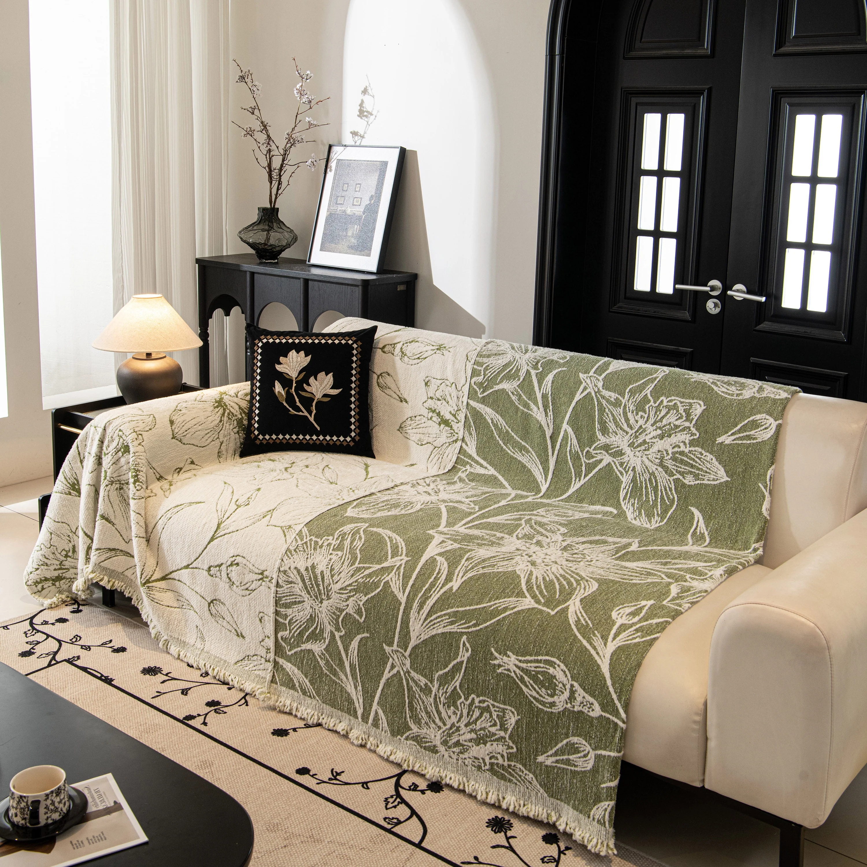 Large Floral Sofa Cover Throw Blanket, Plush Jacquard Non-Shedding Couch Cover for Pets - Image 14