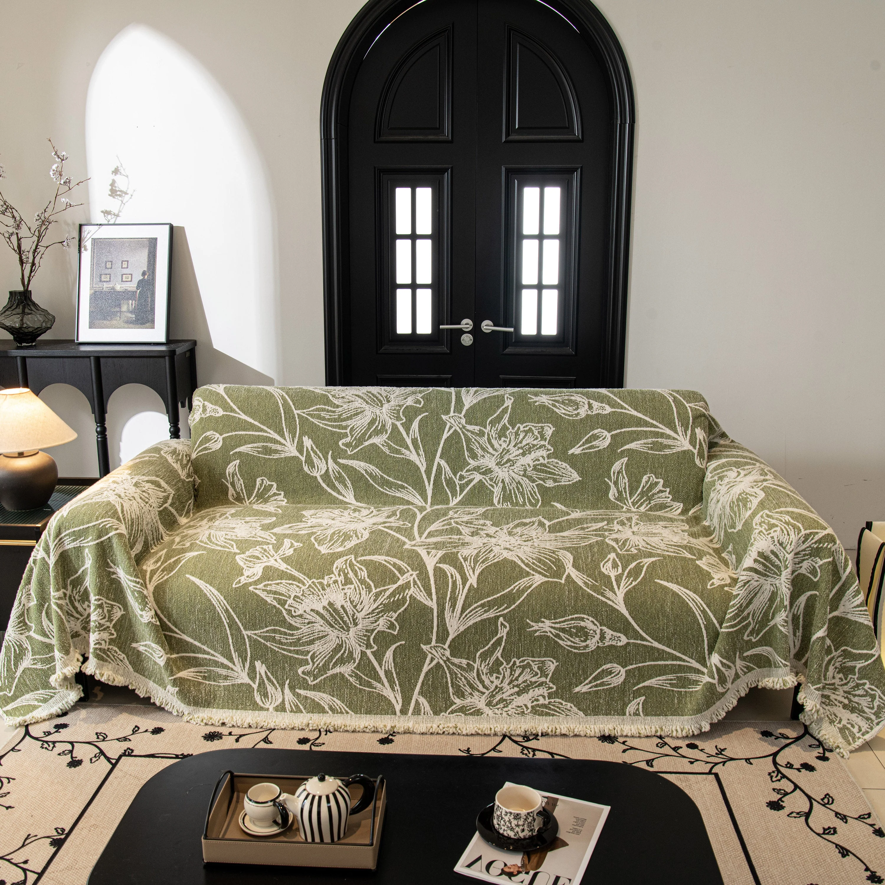 Large Floral Sofa Cover Throw Blanket, Plush Jacquard Non-Shedding Couch Cover for Pets - Image 15