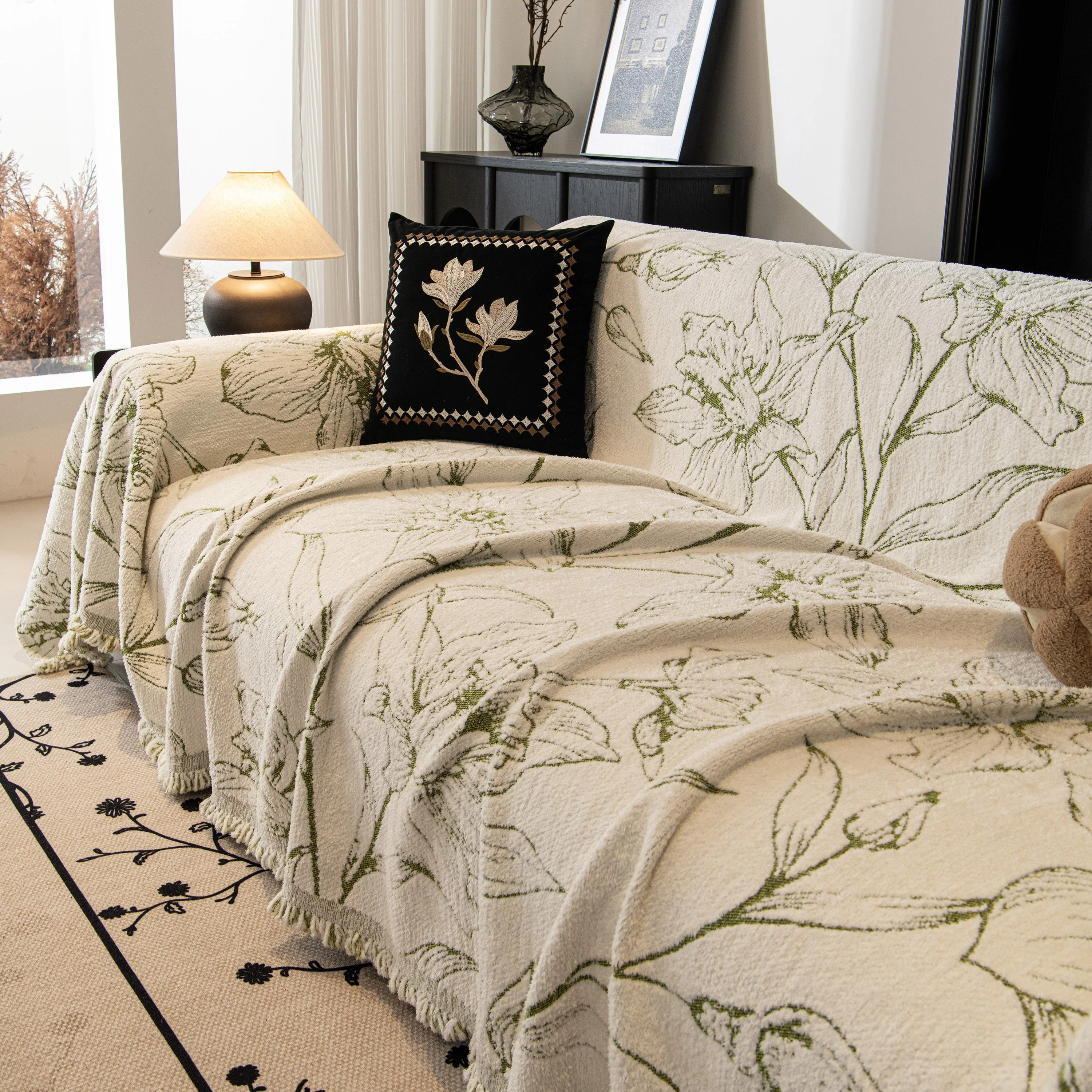 Large Floral Sofa Cover Throw Blanket, Plush Jacquard Non-Shedding Couch Cover for Pets - Image 16