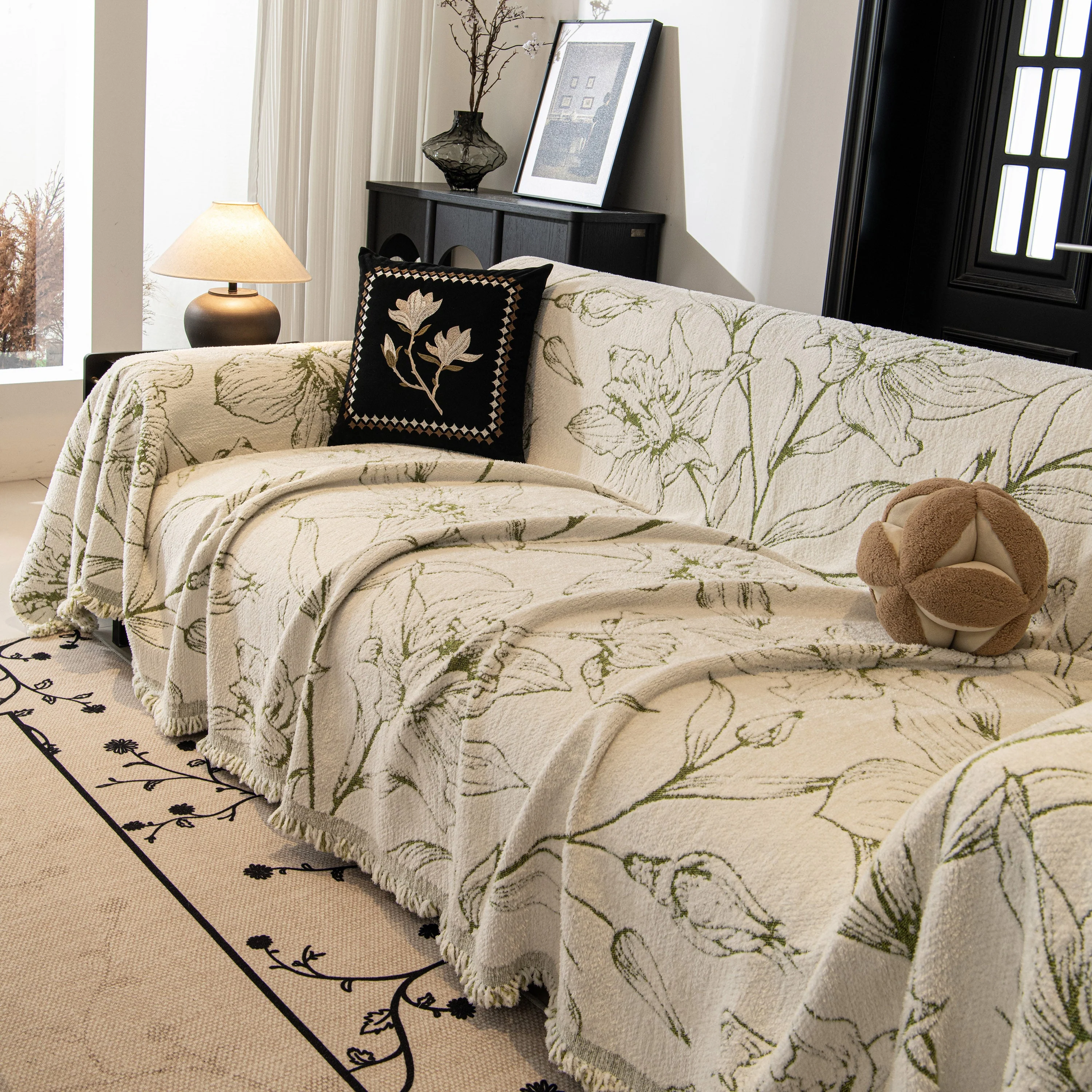 Large Floral Sofa Cover Throw Blanket, Plush Jacquard Non-Shedding Couch Cover for Pets - Image 17
