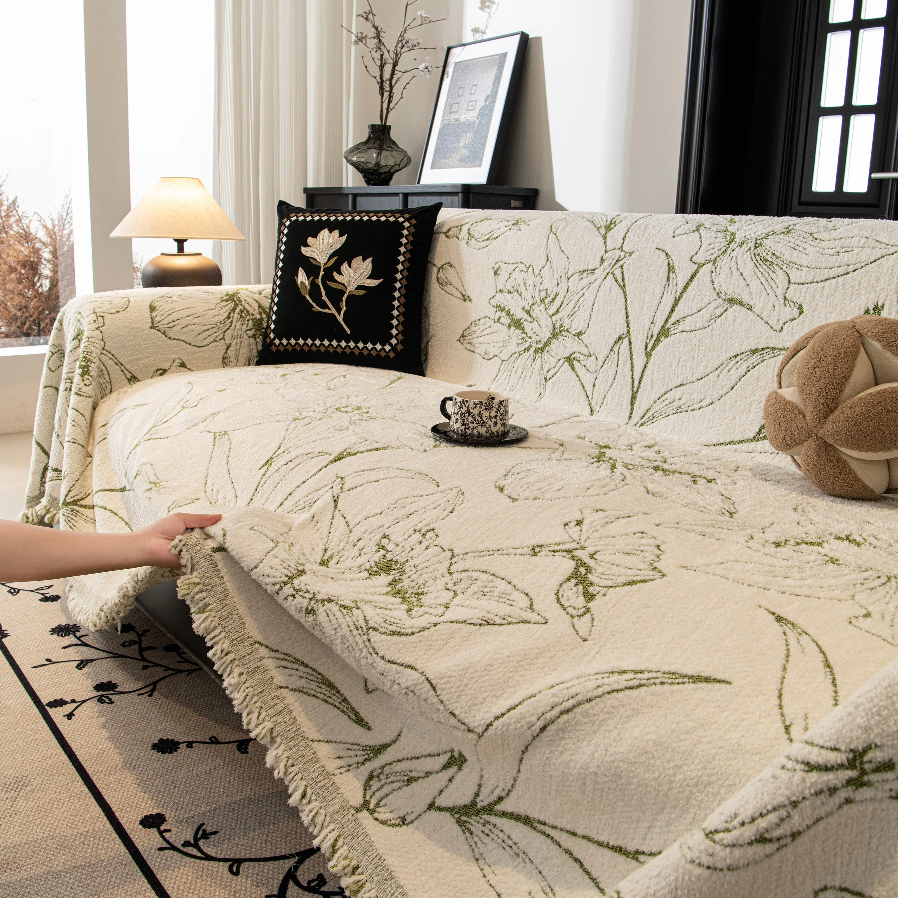 Large Floral Sofa Cover Throw Blanket, Plush Jacquard Non-Shedding Couch Cover for Pets - Image 21