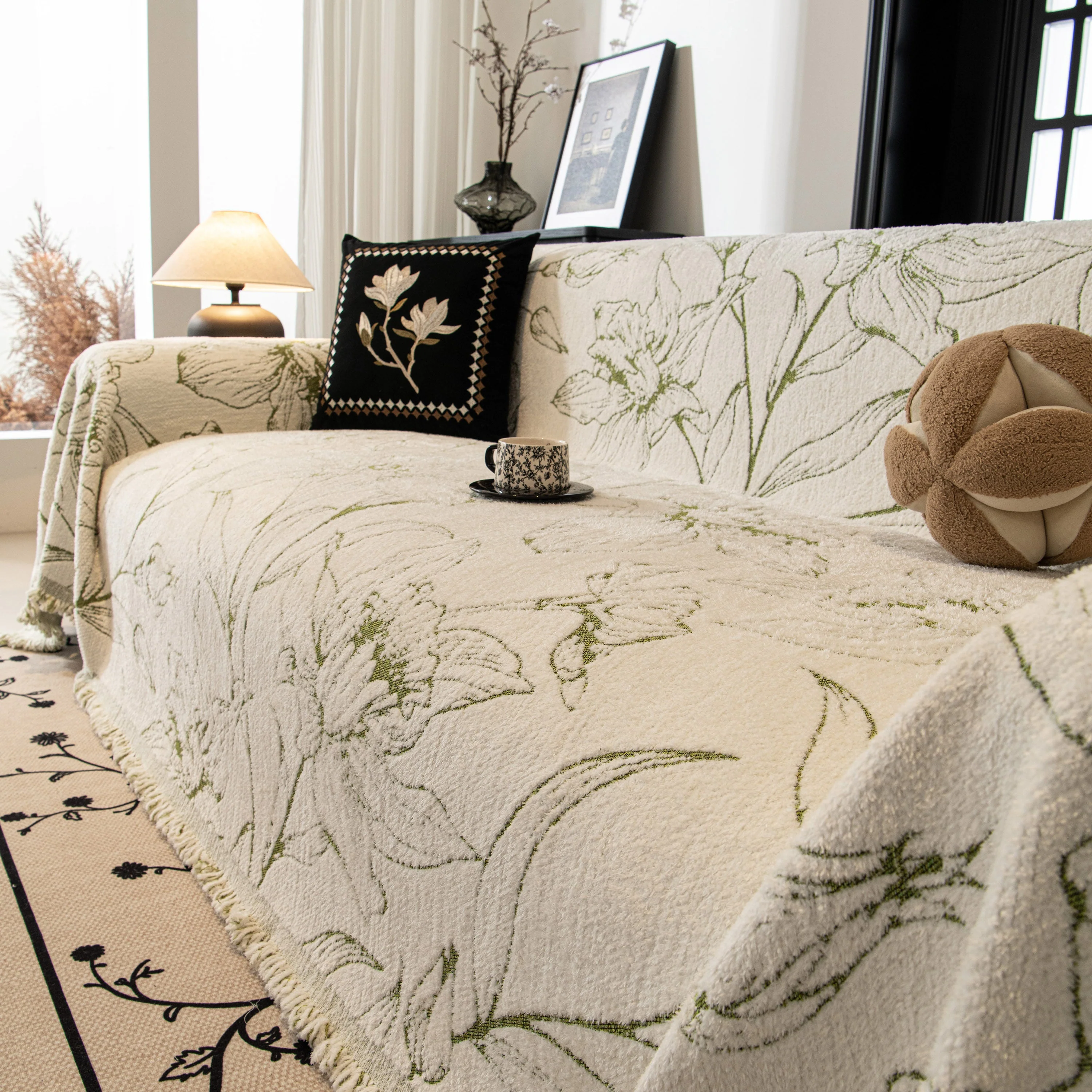 Large Floral Sofa Cover Throw Blanket, Plush Jacquard Non-Shedding Couch Cover for Pets - Image 24