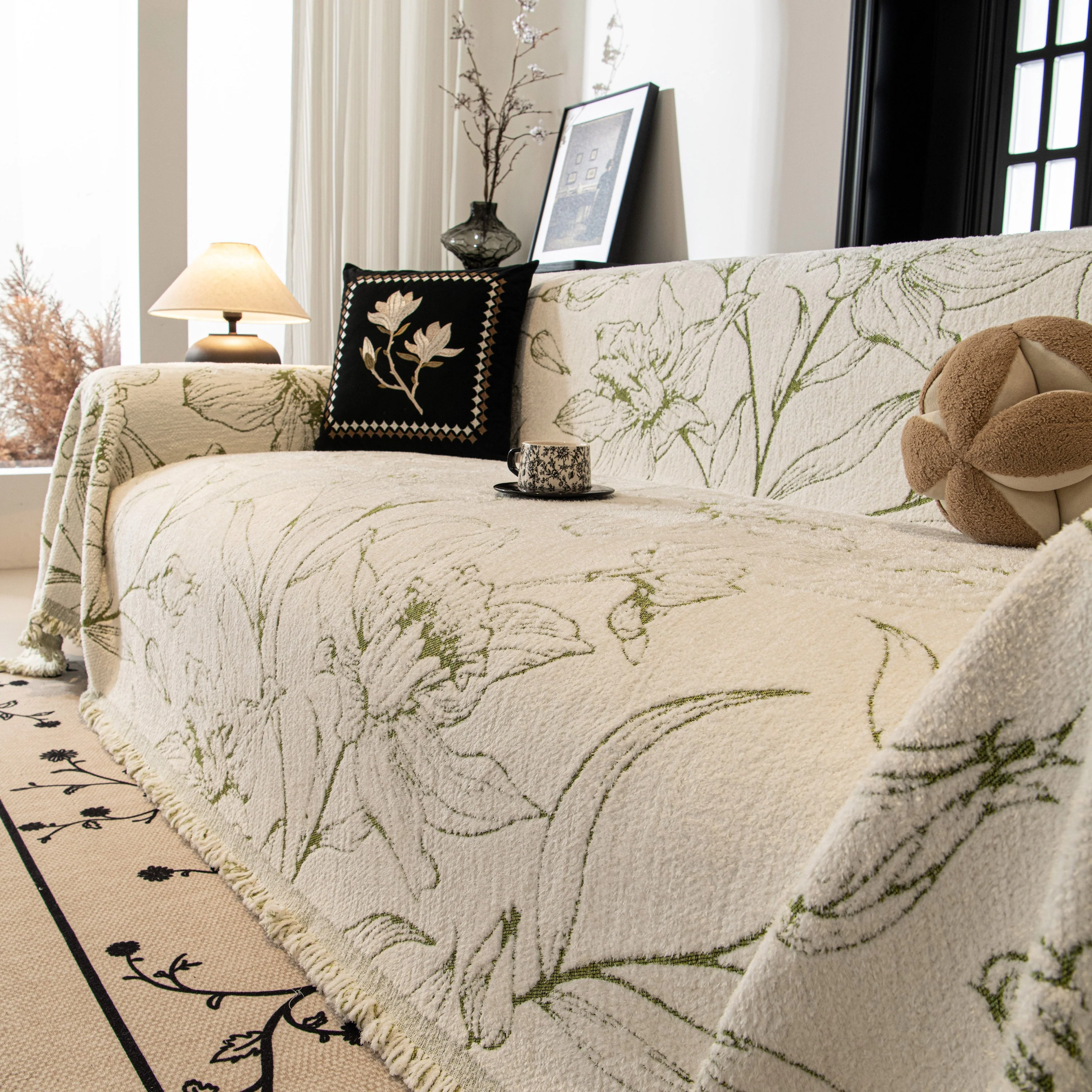 Large Floral Sofa Cover Throw Blanket, Plush Jacquard Non-Shedding Couch Cover for Pets - Image 25