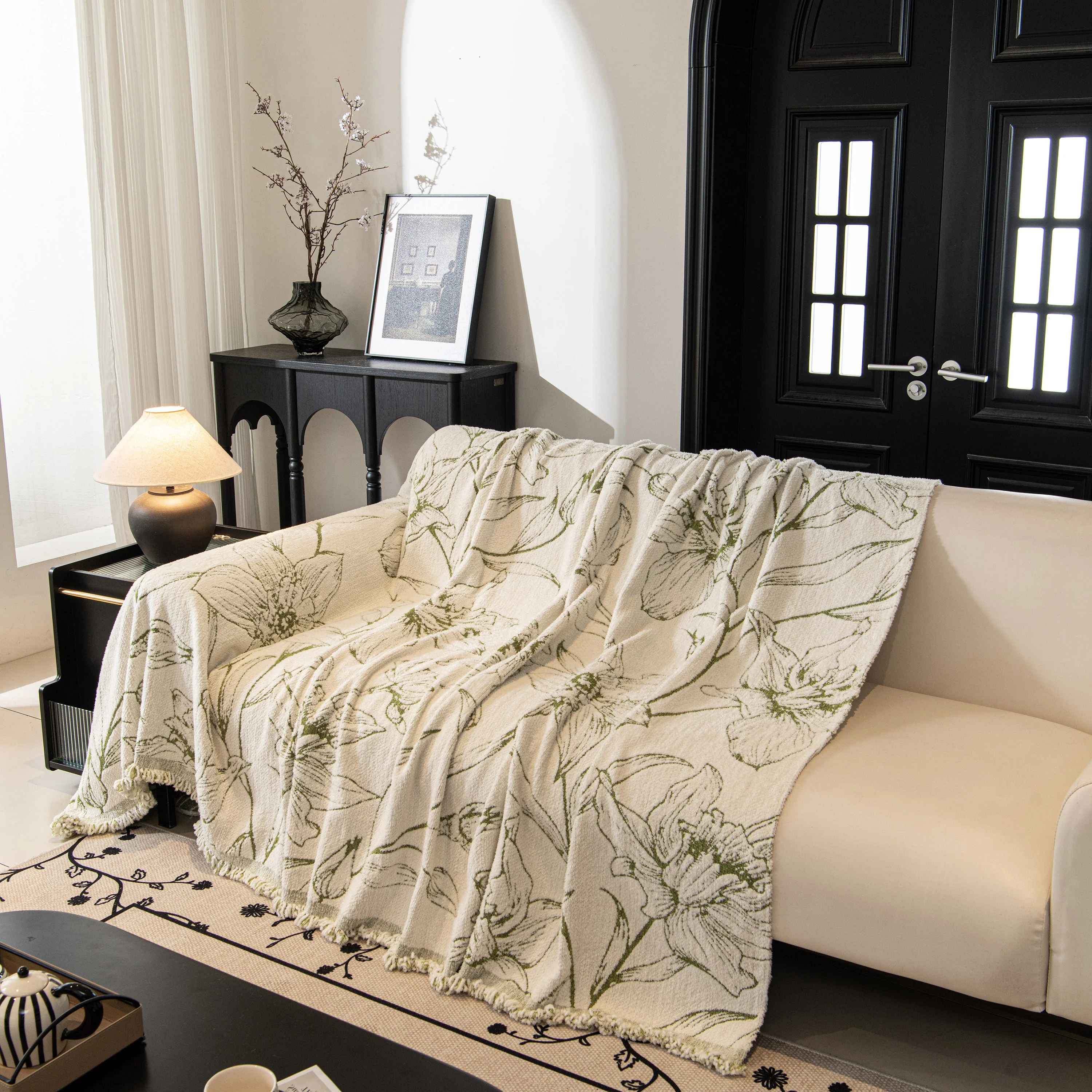 Large Floral Sofa Cover Throw Blanket, Plush Jacquard Non-Shedding Couch Cover for Pets - Image 26