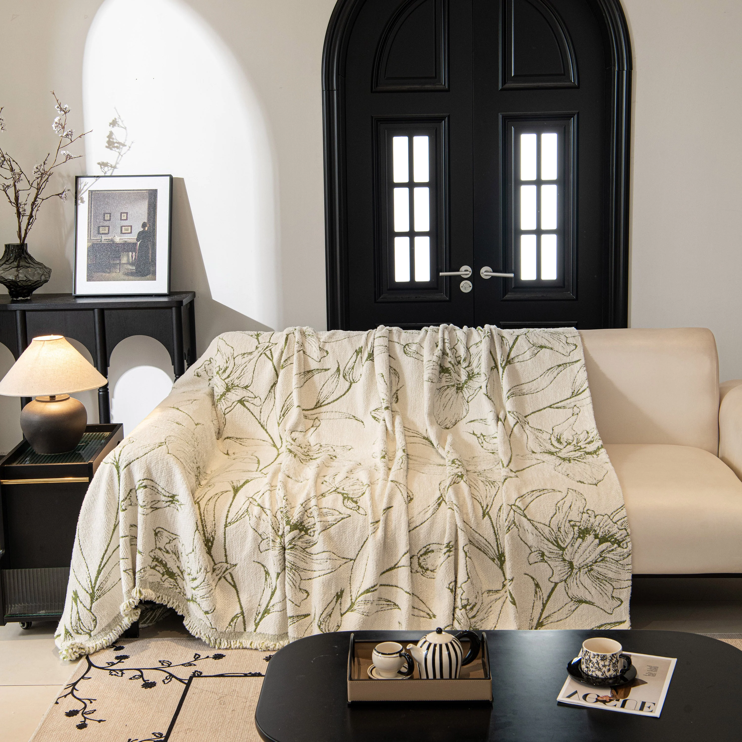 Large Floral Sofa Cover Throw Blanket, Plush Jacquard Non-Shedding Couch Cover for Pets - Image 27