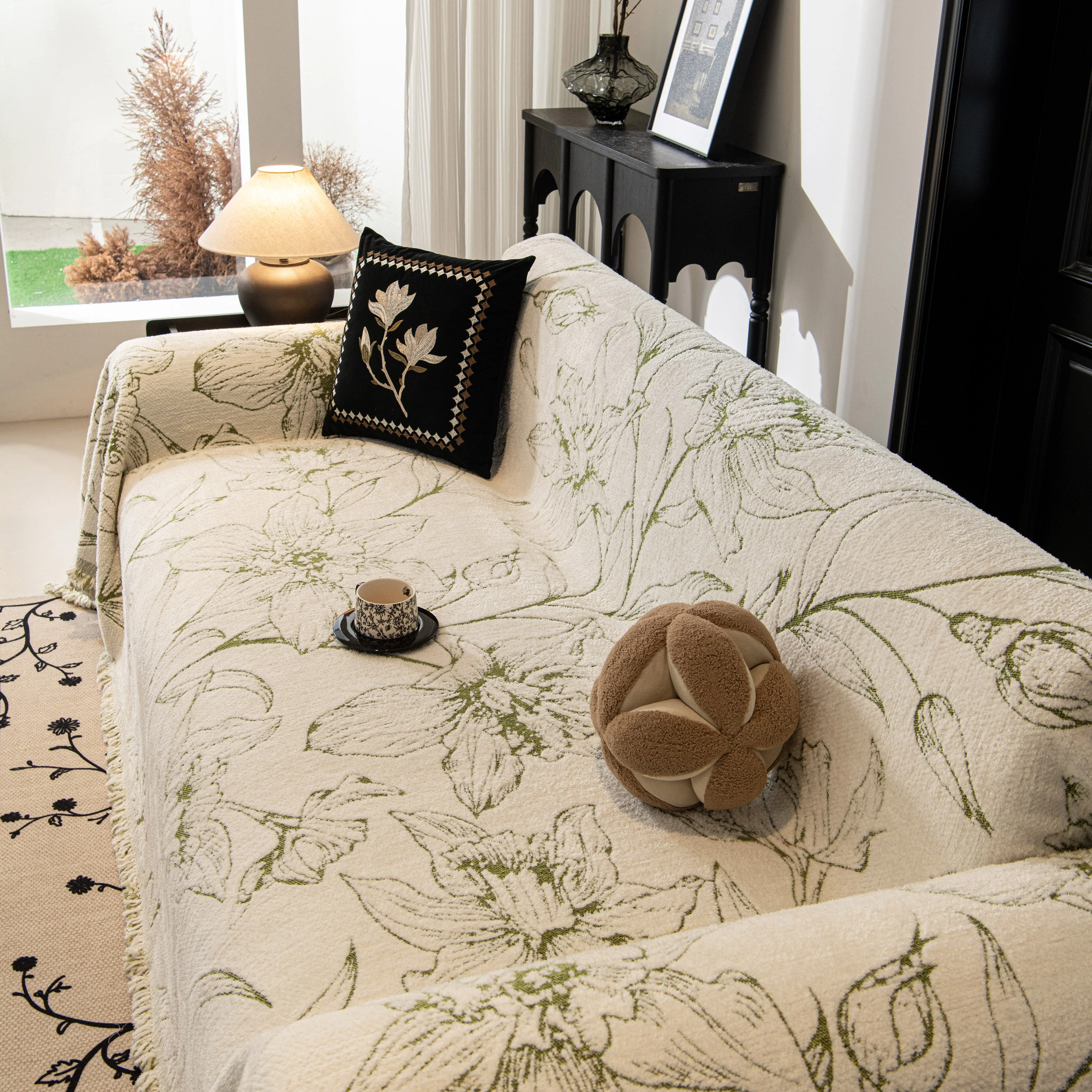 Large Floral Sofa Cover Throw Blanket, Plush Jacquard Non-Shedding Couch Cover for Pets - Image 28