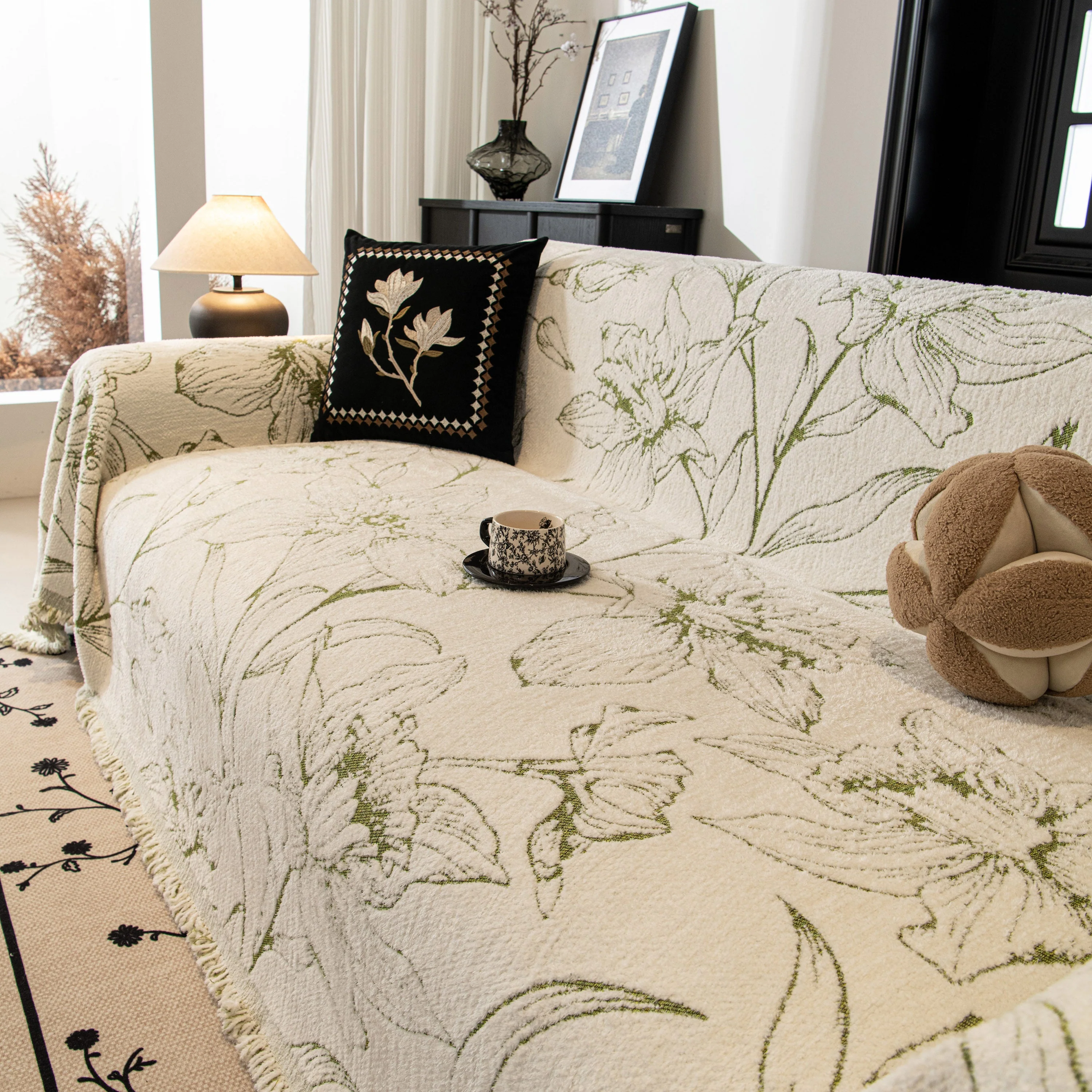 Large Floral Sofa Cover Throw Blanket, Plush Jacquard Non-Shedding Couch Cover for Pets - Image 29