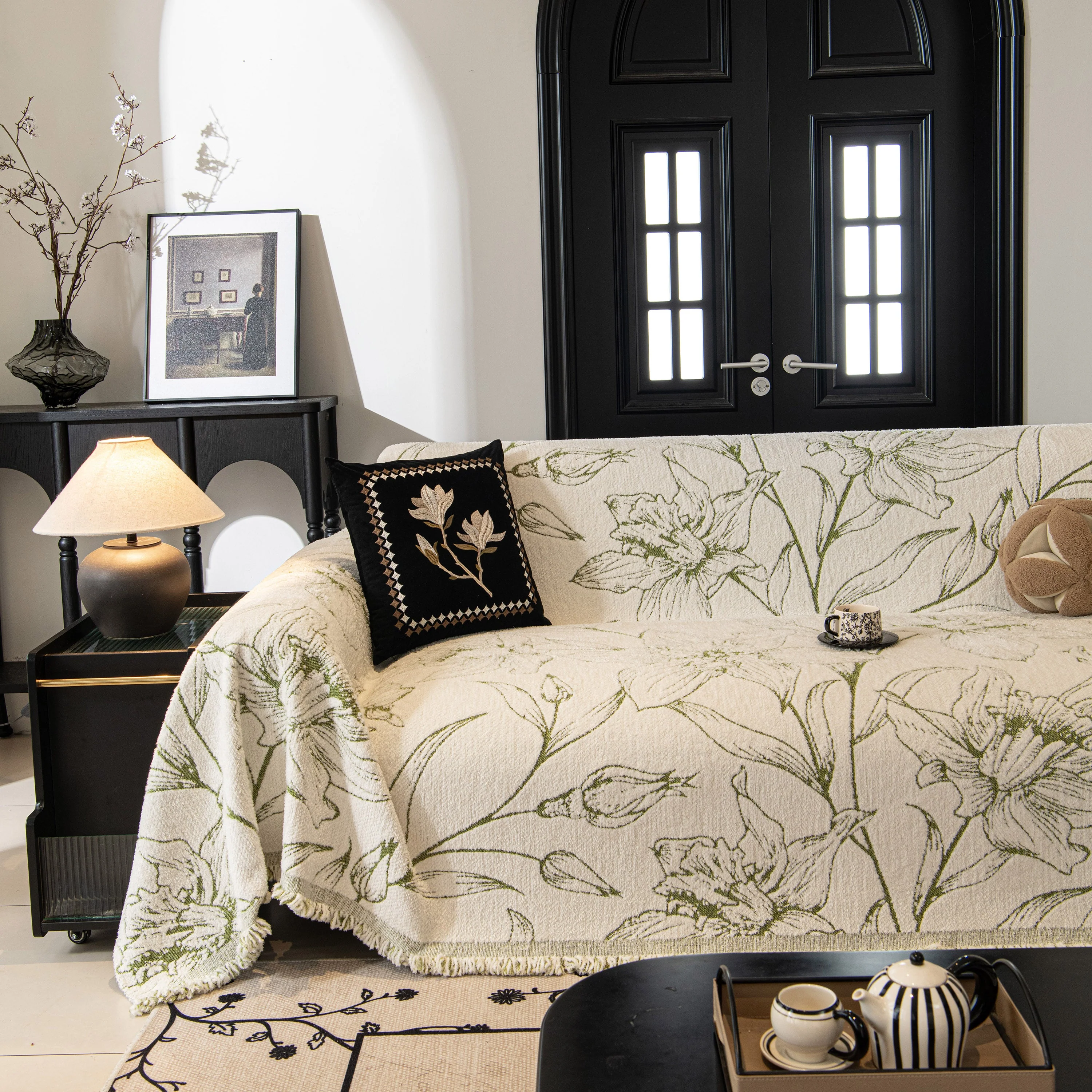 Large Floral Sofa Cover Throw Blanket, Plush Jacquard Non-Shedding Couch Cover for Pets - Image 30
