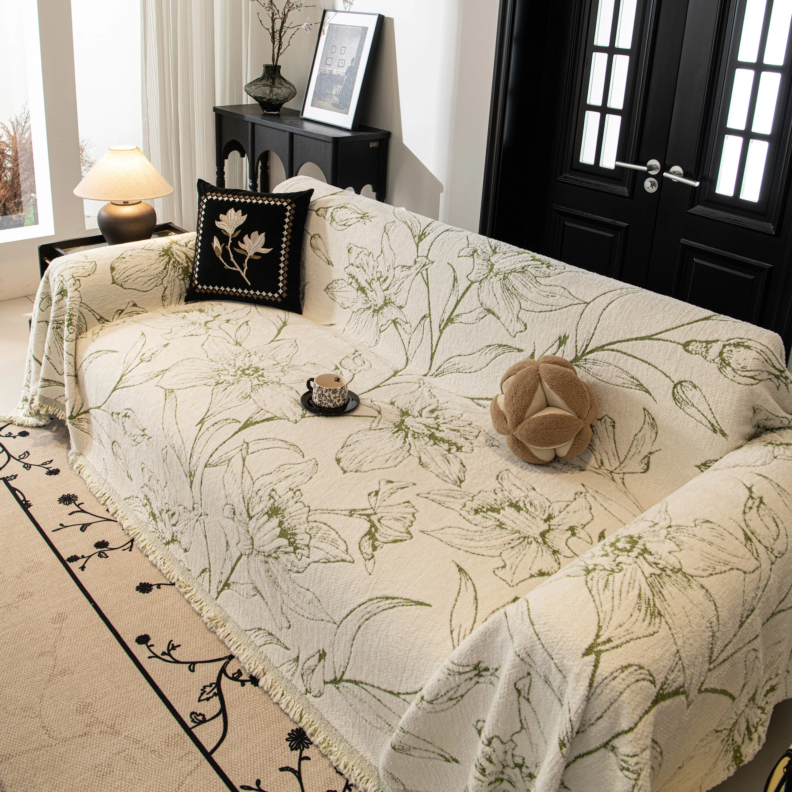 Large Floral Sofa Cover Throw Blanket, Plush Jacquard Non-Shedding Couch Cover for Pets - Image 31