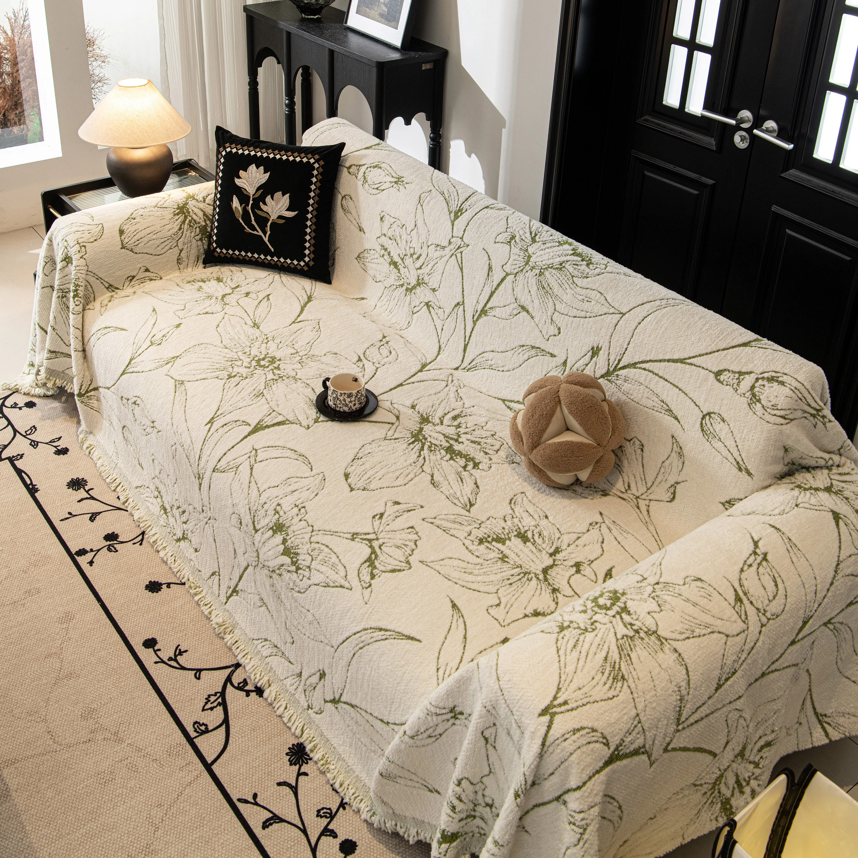 Large Floral Sofa Cover Throw Blanket, Plush Jacquard Non-Shedding Couch Cover for Pets - Image 32