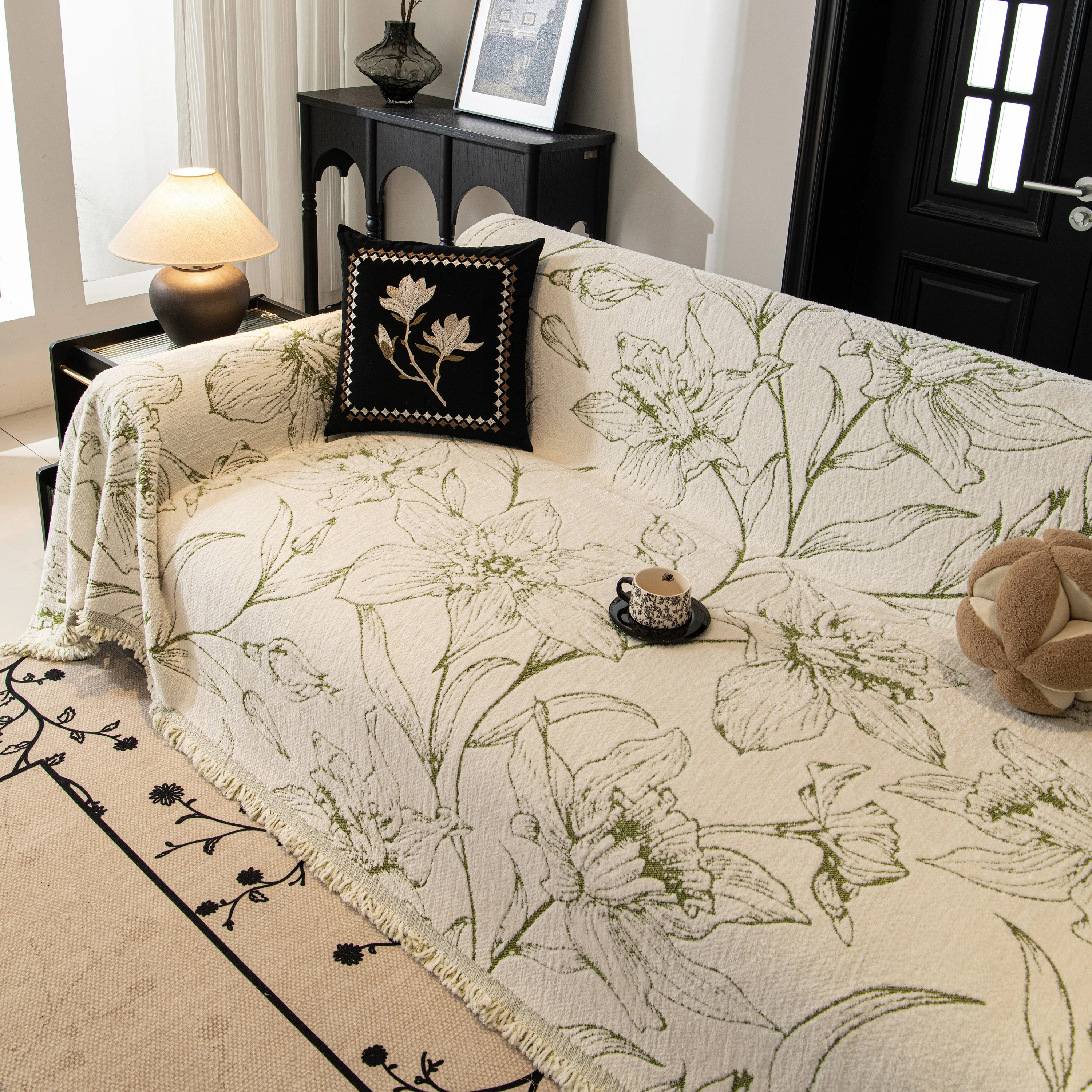 Large Floral Sofa Cover Throw Blanket, Plush Jacquard Non-Shedding Couch Cover for Pets - Image 33