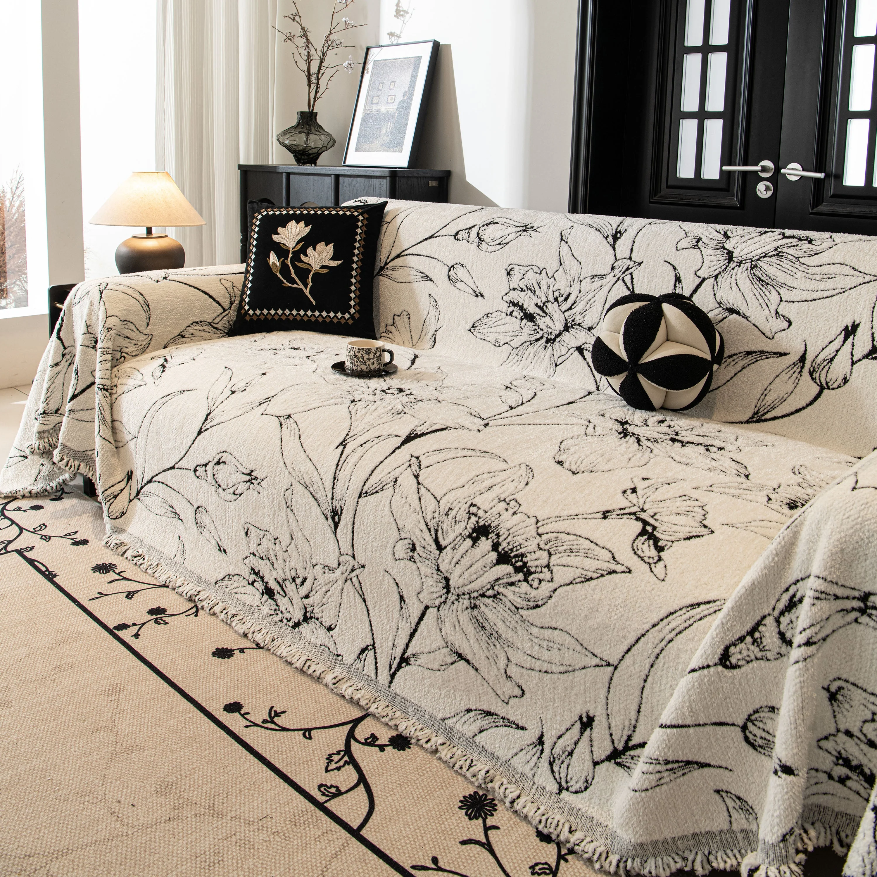 Large Floral Sofa Cover Throw Blanket, Plush Jacquard Non-Shedding Couch Cover for Pets - Image 35