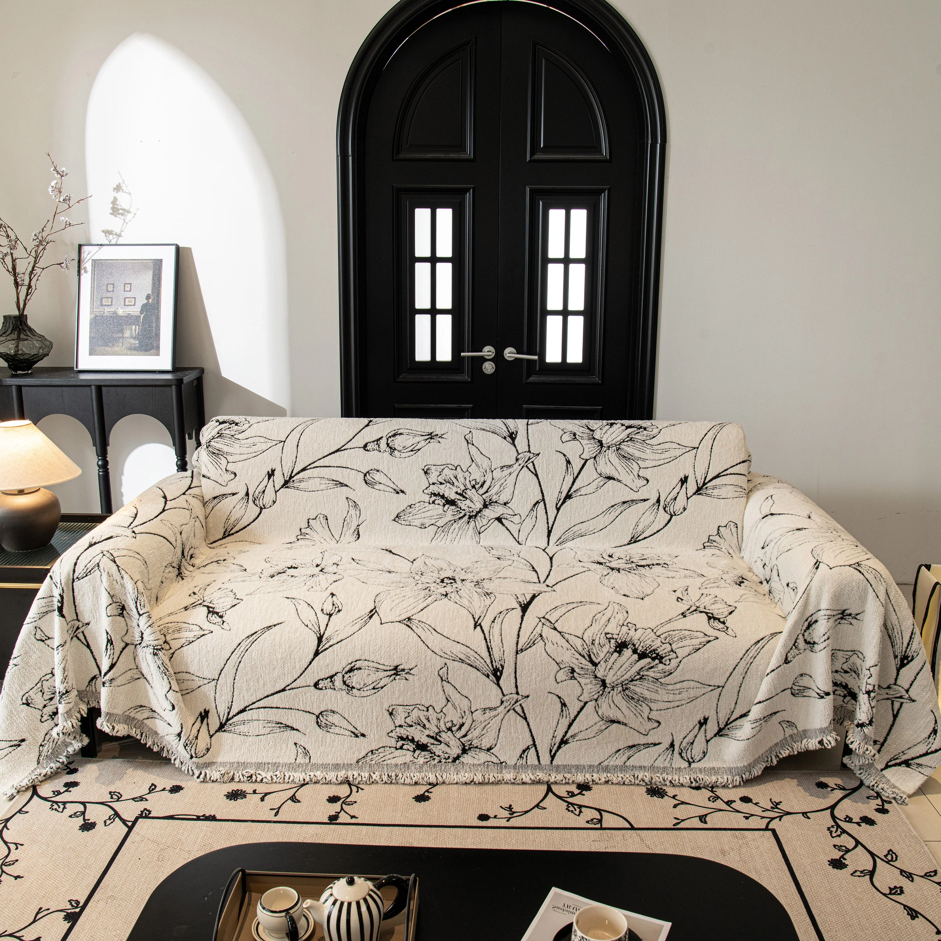 Large Floral Sofa Cover Throw Blanket, Plush Jacquard Non-Shedding Couch Cover for Pets - Image 36