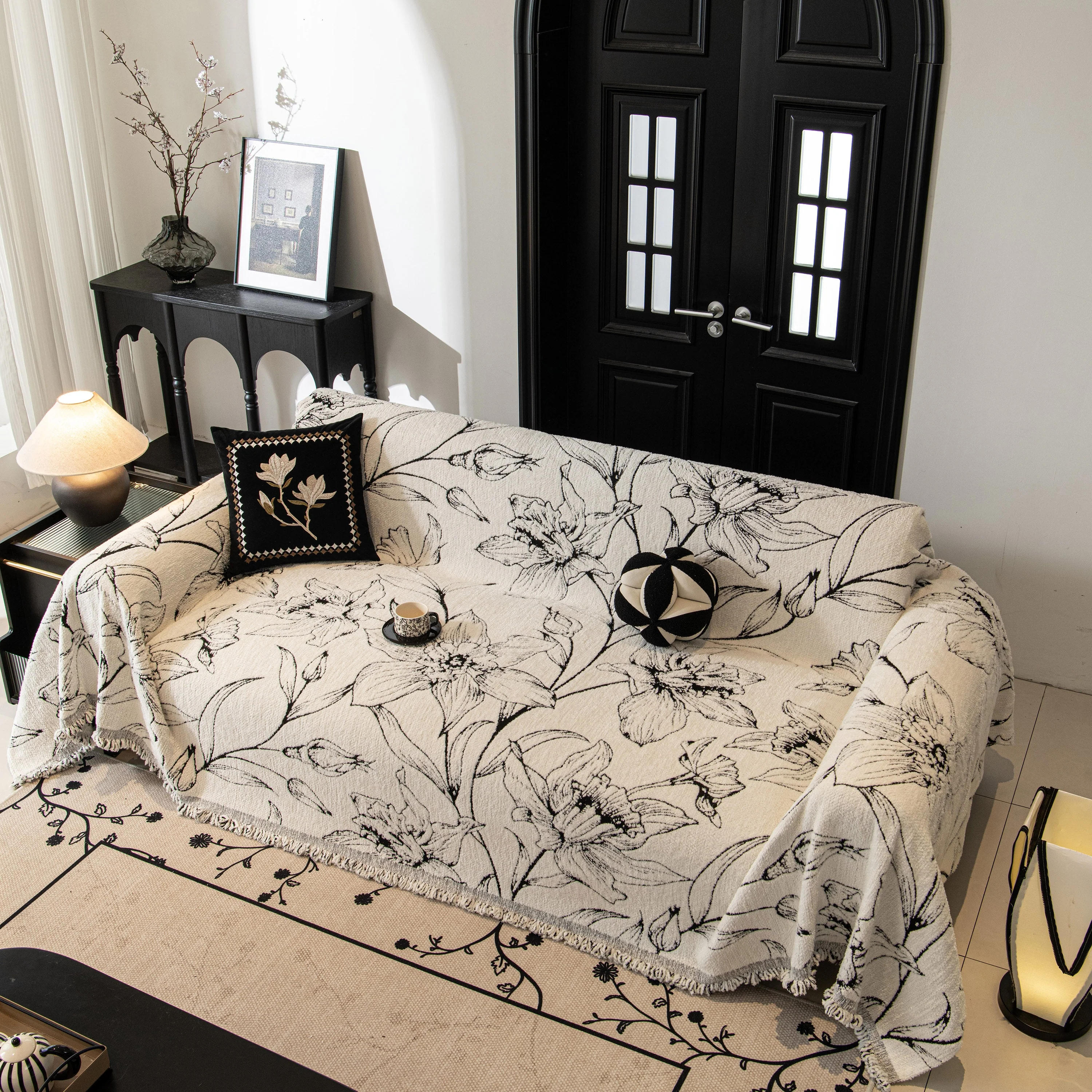 Large Floral Sofa Cover Throw Blanket, Plush Jacquard Non-Shedding Couch Cover for Pets - Image 38