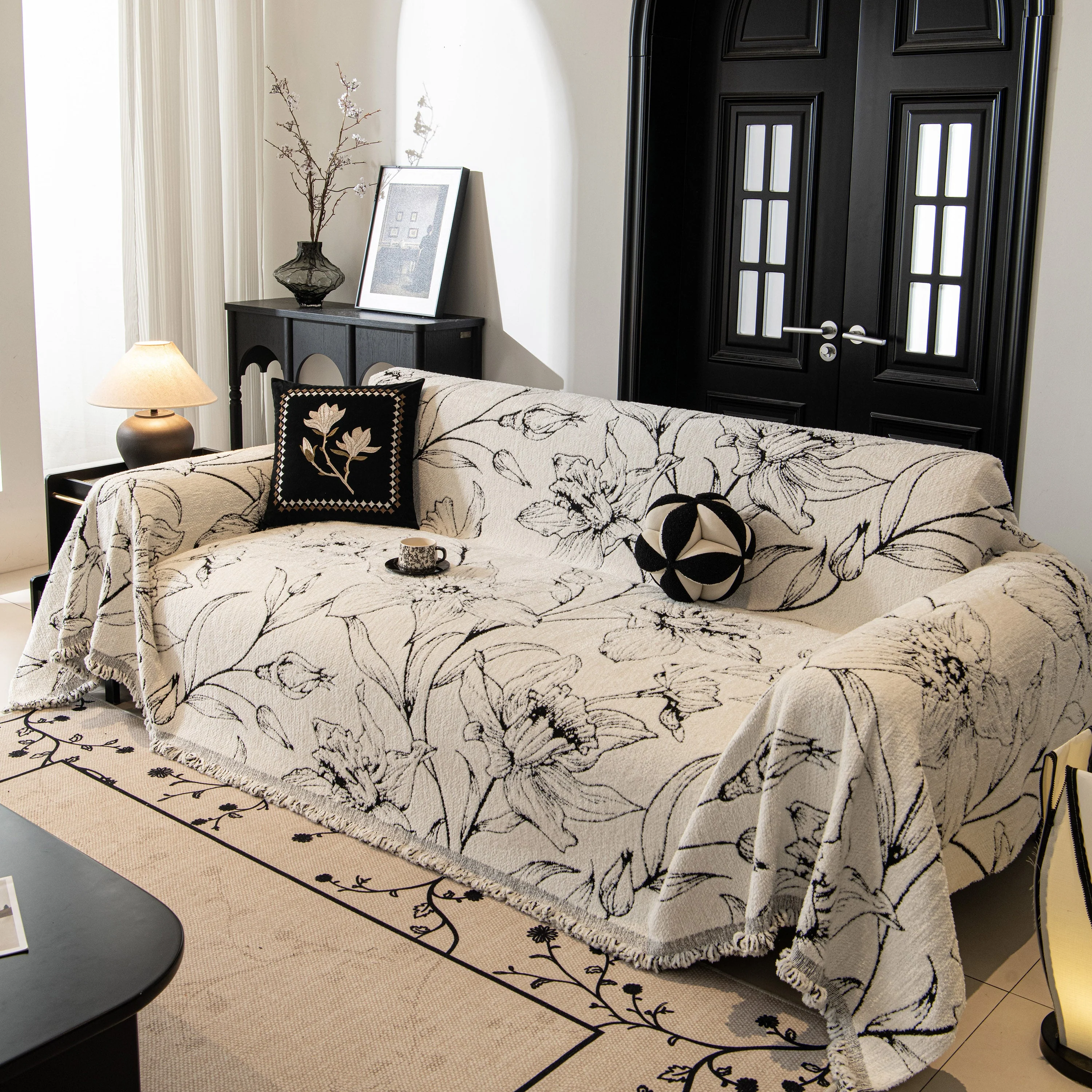 Large Floral Sofa Cover Throw Blanket, Plush Jacquard Non-Shedding Couch Cover for Pets - Image 39