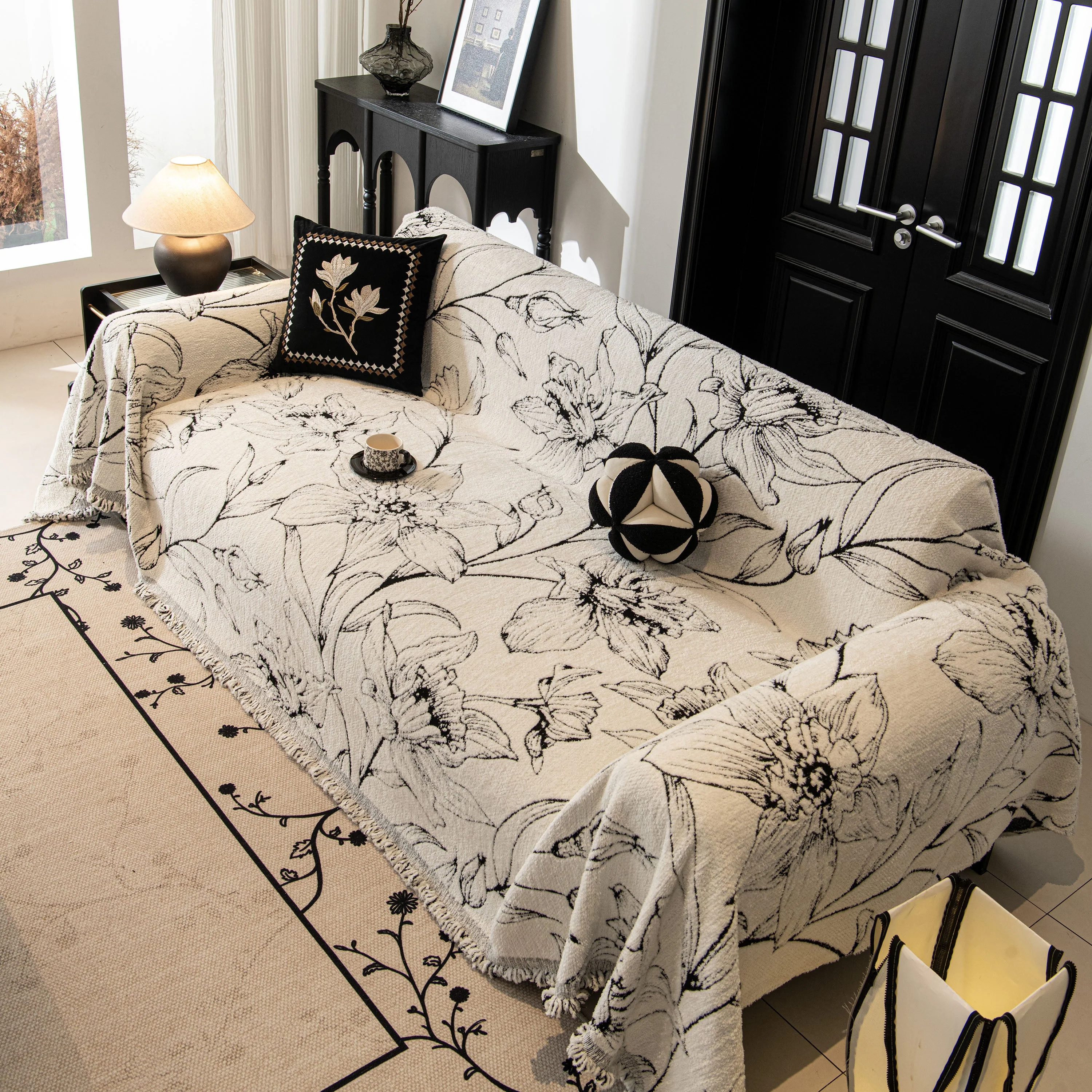 Large Floral Sofa Cover Throw Blanket, Plush Jacquard Non-Shedding Couch Cover for Pets - Image 40