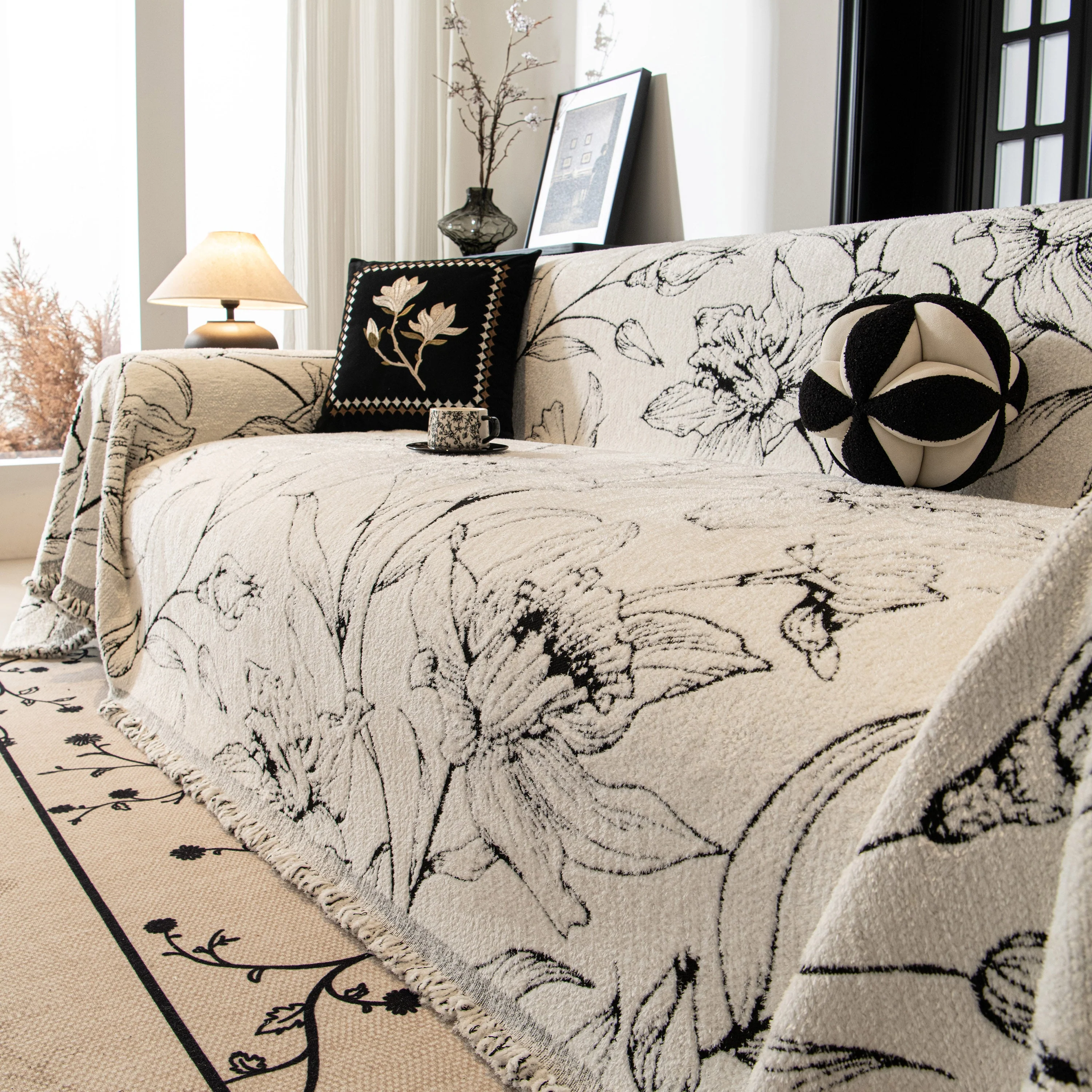 Large Floral Sofa Cover Throw Blanket, Plush Jacquard Non-Shedding Couch Cover for Pets - Image 41