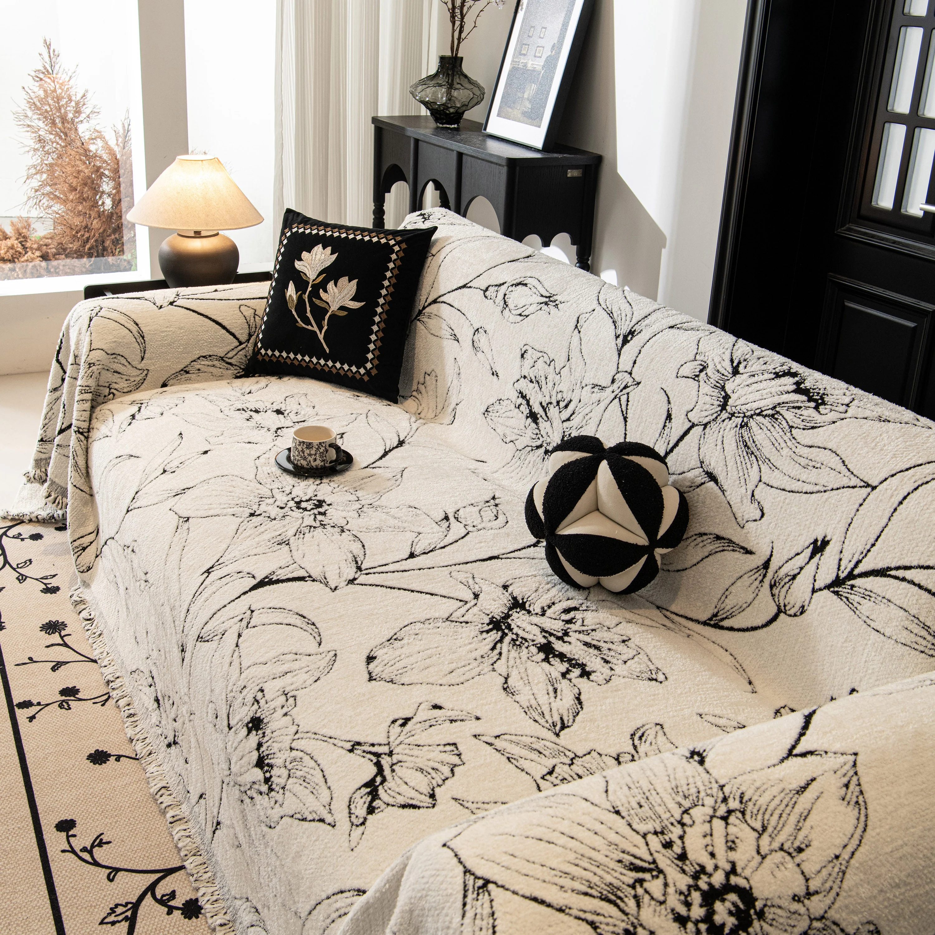 Large Floral Sofa Cover Throw Blanket, Plush Jacquard Non-Shedding Couch Cover for Pets - Image 42