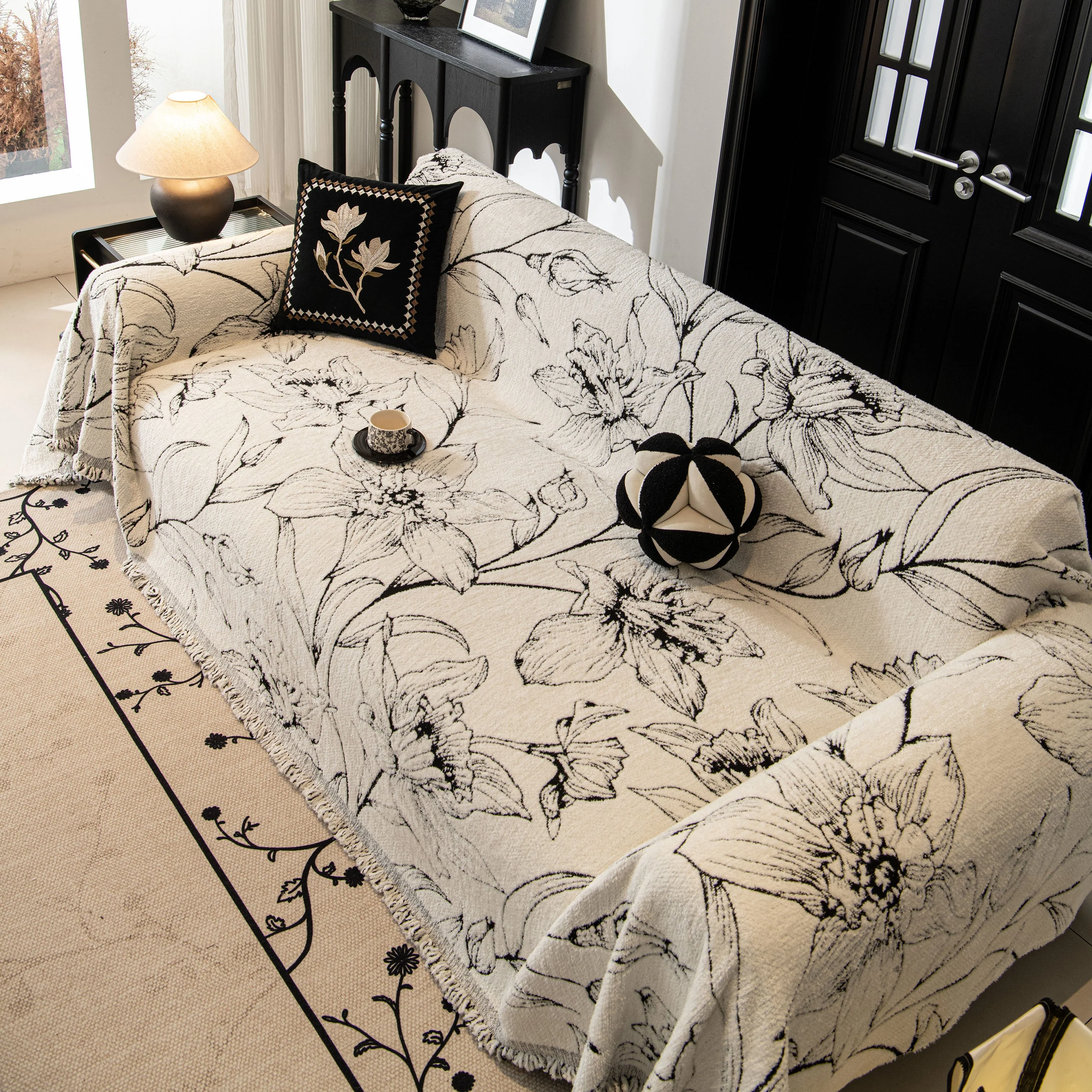 Large Floral Sofa Cover Throw Blanket, Plush Jacquard Non-Shedding Couch Cover for Pets - Image 43