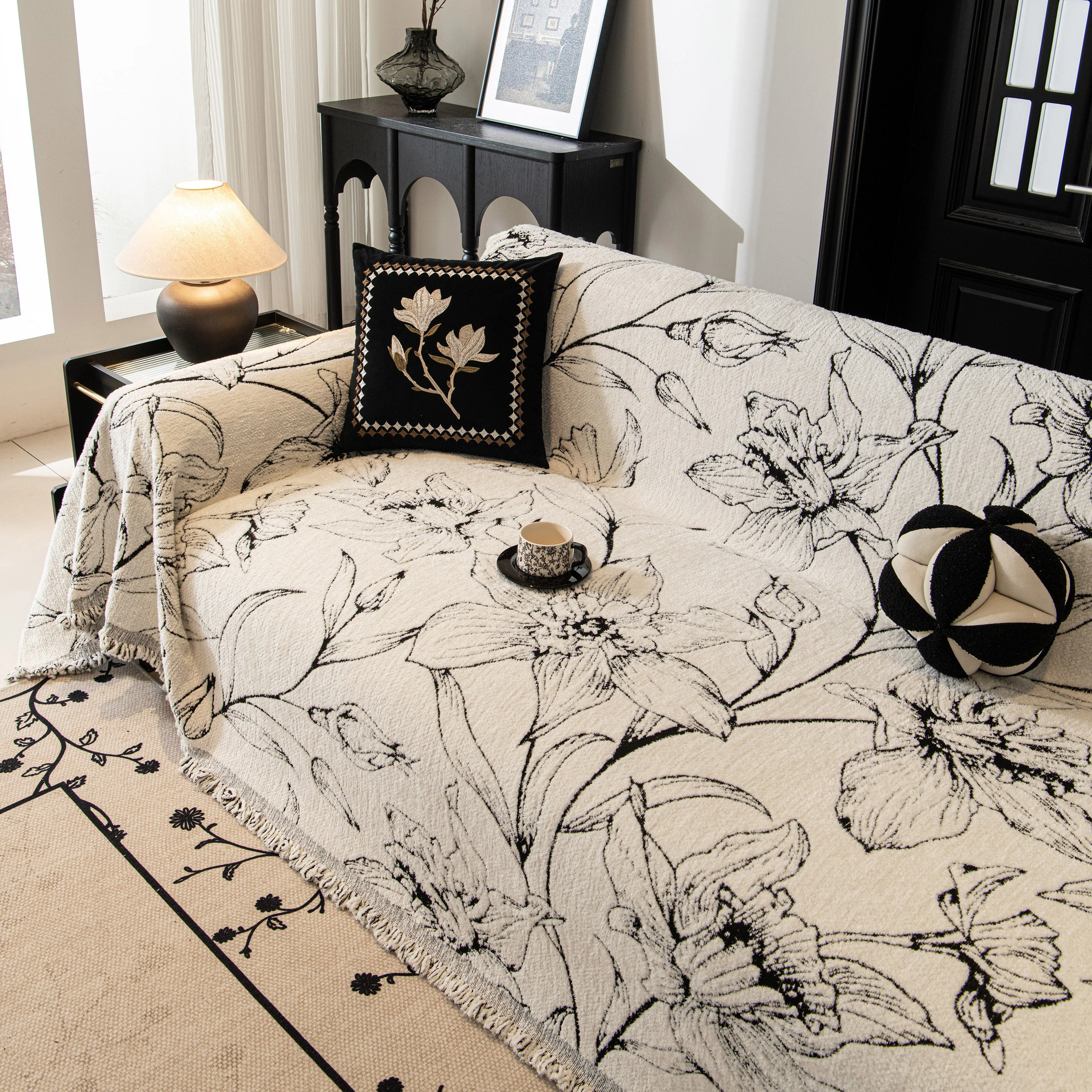 Large Floral Sofa Cover Throw Blanket, Plush Jacquard Non-Shedding Couch Cover for Pets - Image 45
