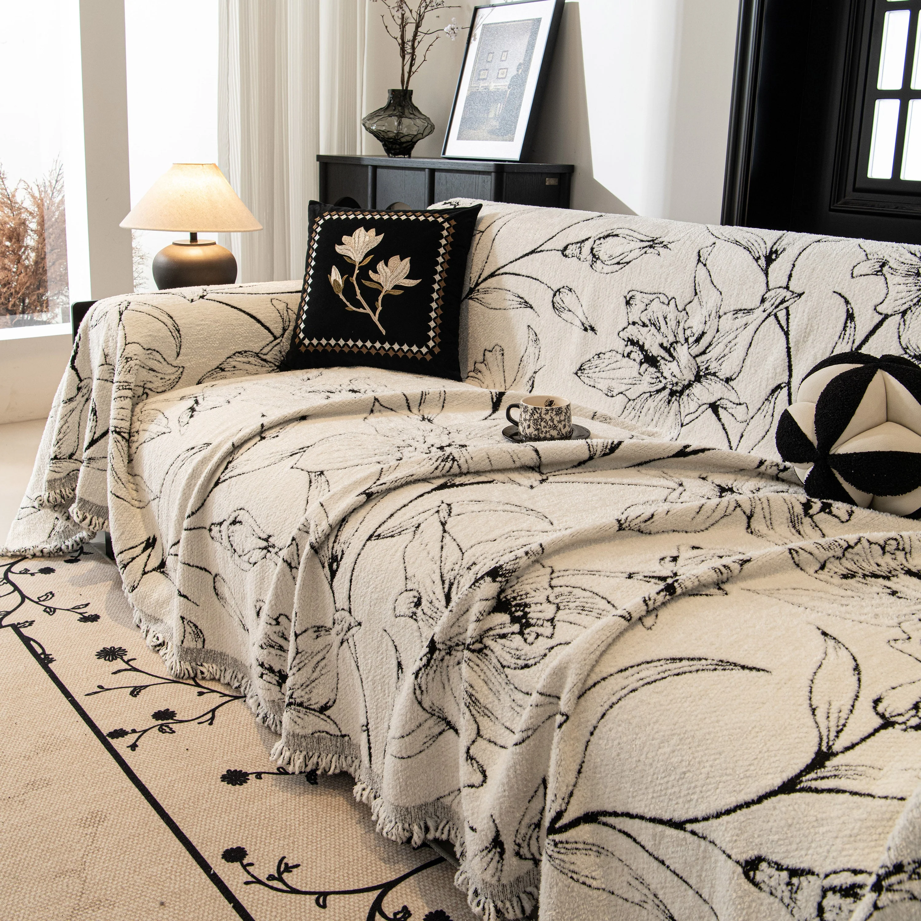 Large Floral Sofa Cover Throw Blanket, Plush Jacquard Non-Shedding Couch Cover for Pets - Image 50