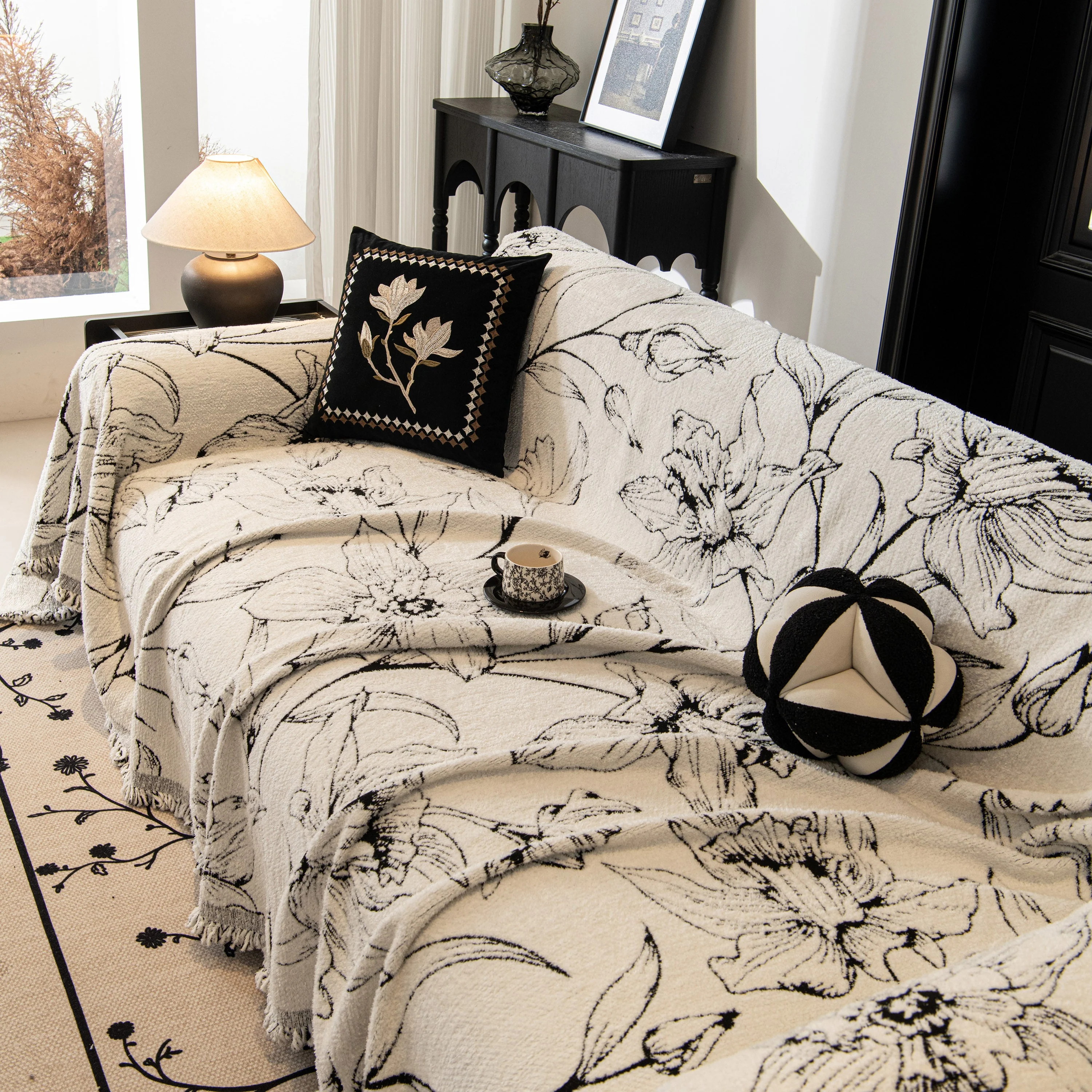 Large Floral Sofa Cover Throw Blanket, Plush Jacquard Non-Shedding Couch Cover for Pets - Image 51
