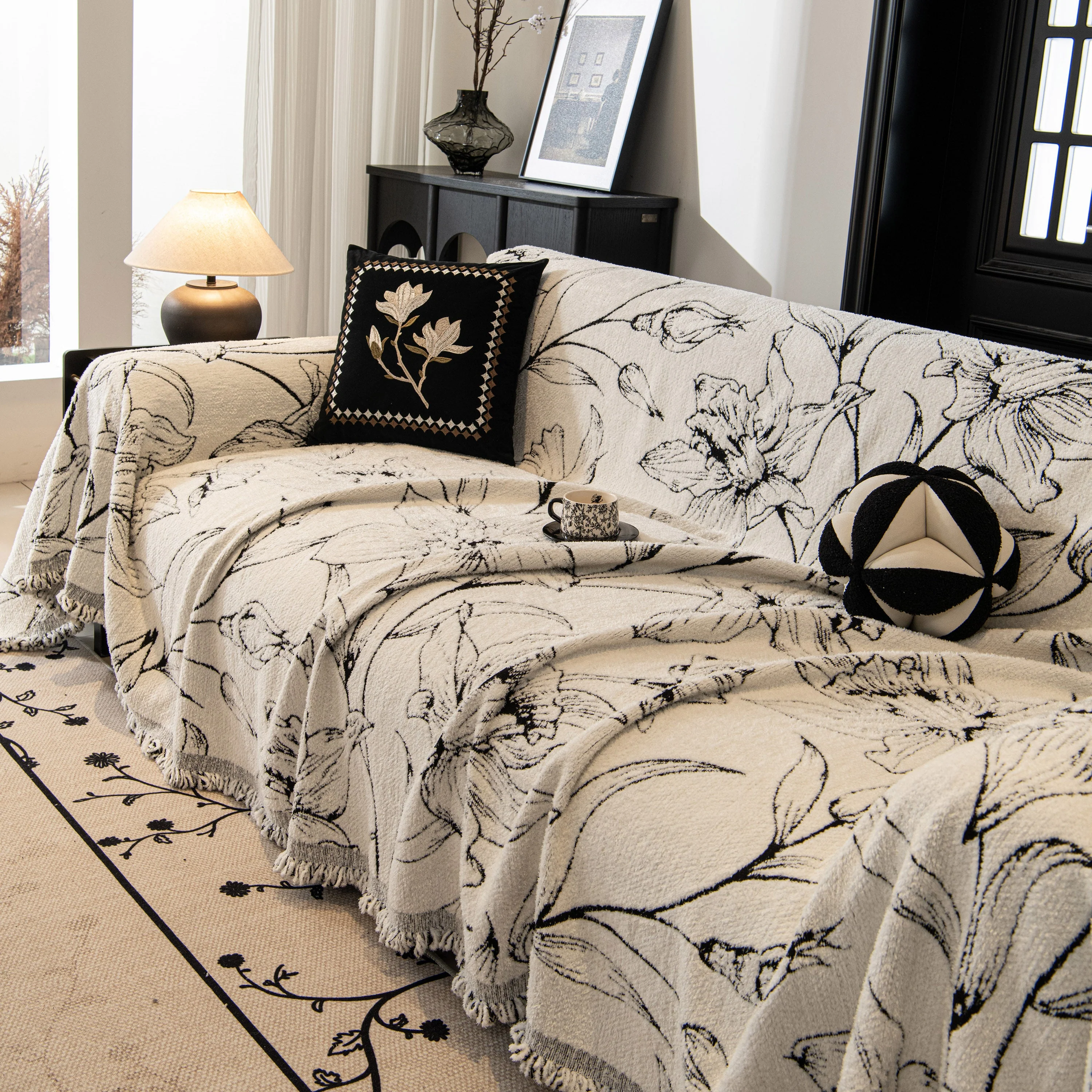 Large Floral Sofa Cover Throw Blanket, Plush Jacquard Non-Shedding Couch Cover for Pets - Image 52