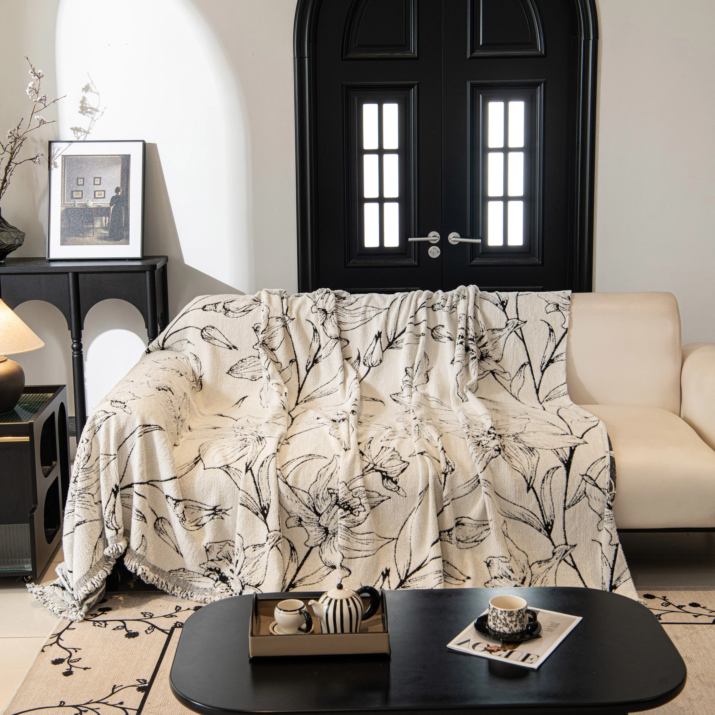Large Floral Sofa Cover Throw Blanket, Plush Jacquard Non-Shedding Couch Cover for Pets - Image 53