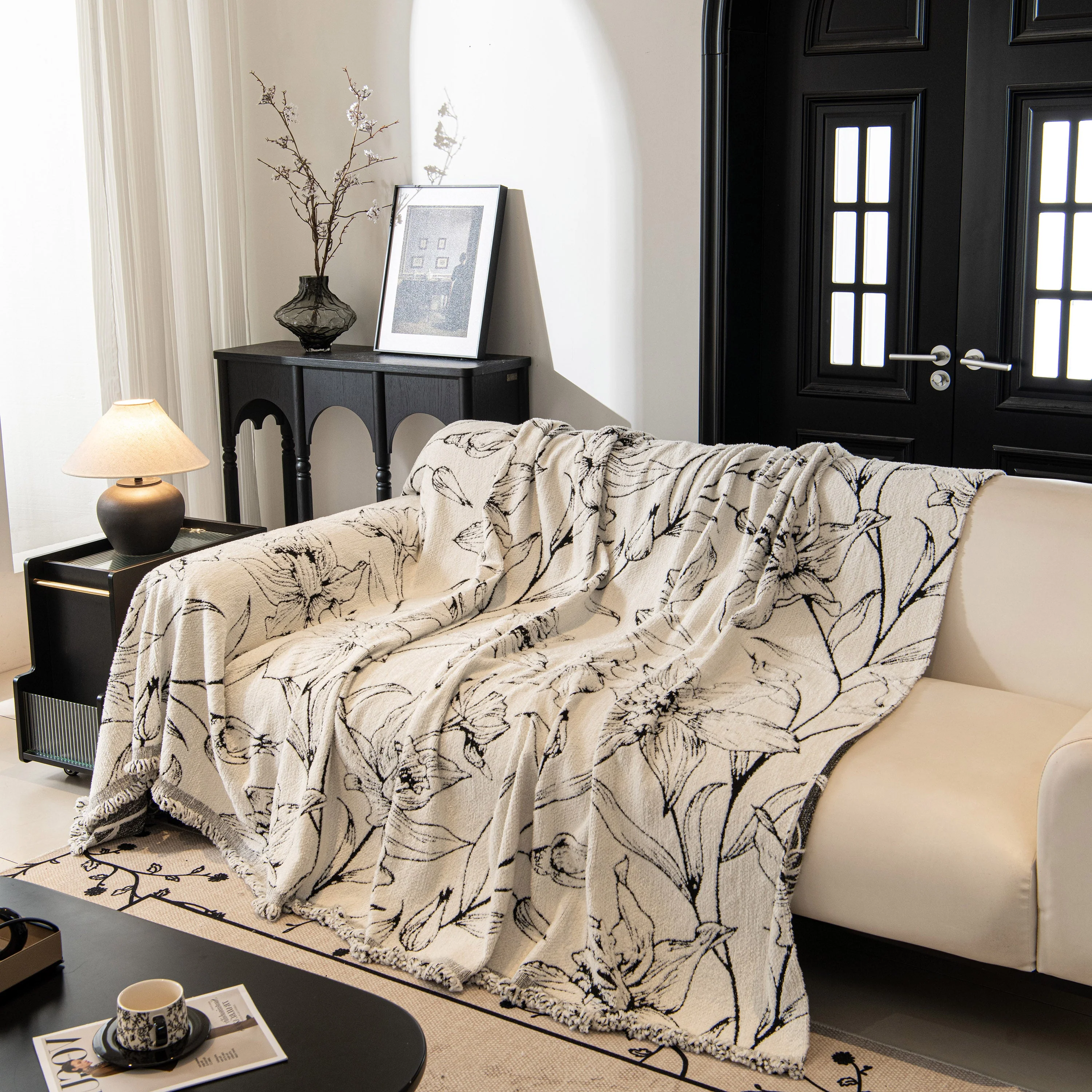 Large Floral Sofa Cover Throw Blanket, Plush Jacquard Non-Shedding Couch Cover for Pets - Image 54
