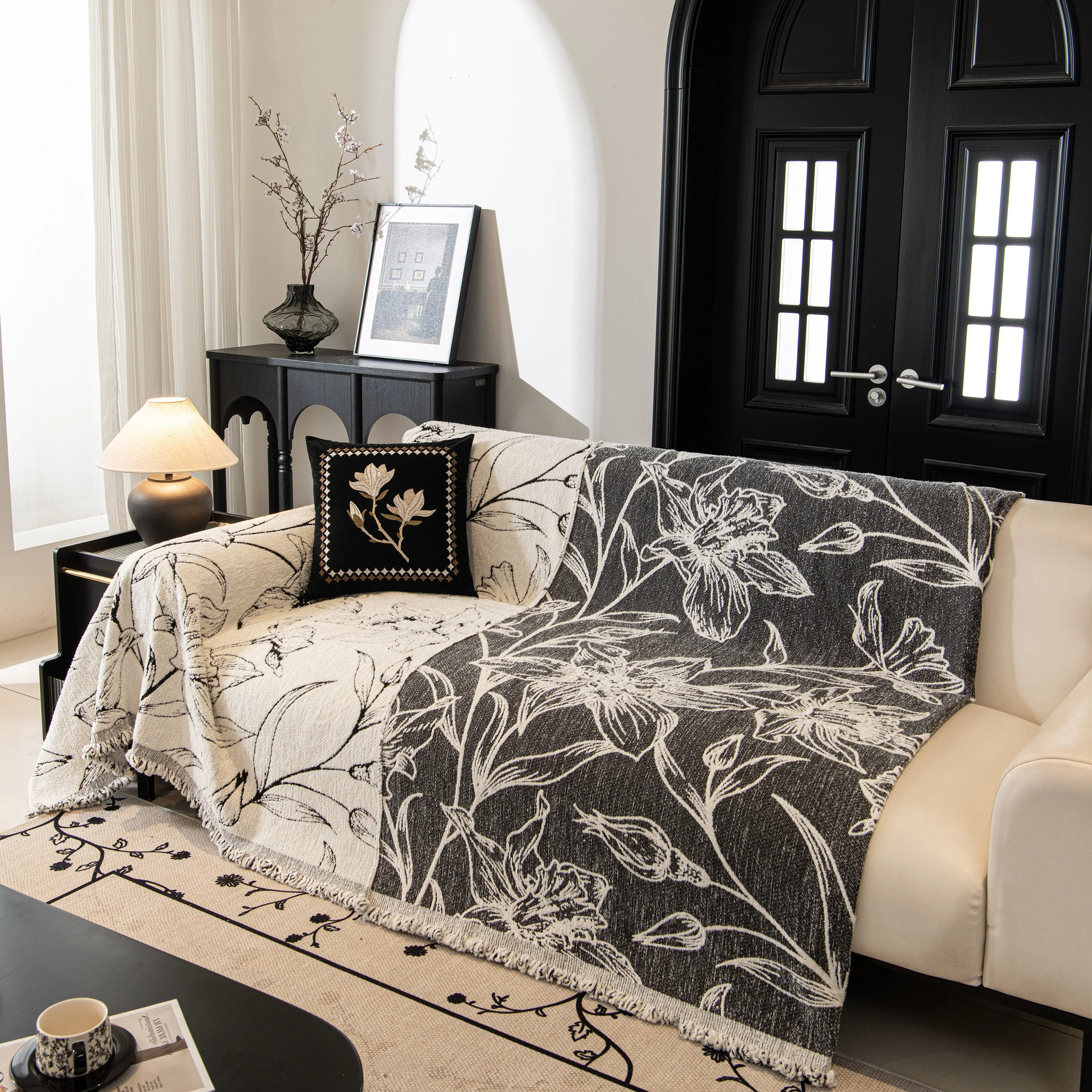Large Floral Sofa Cover Throw Blanket, Plush Jacquard Non-Shedding Couch Cover for Pets - Image 55