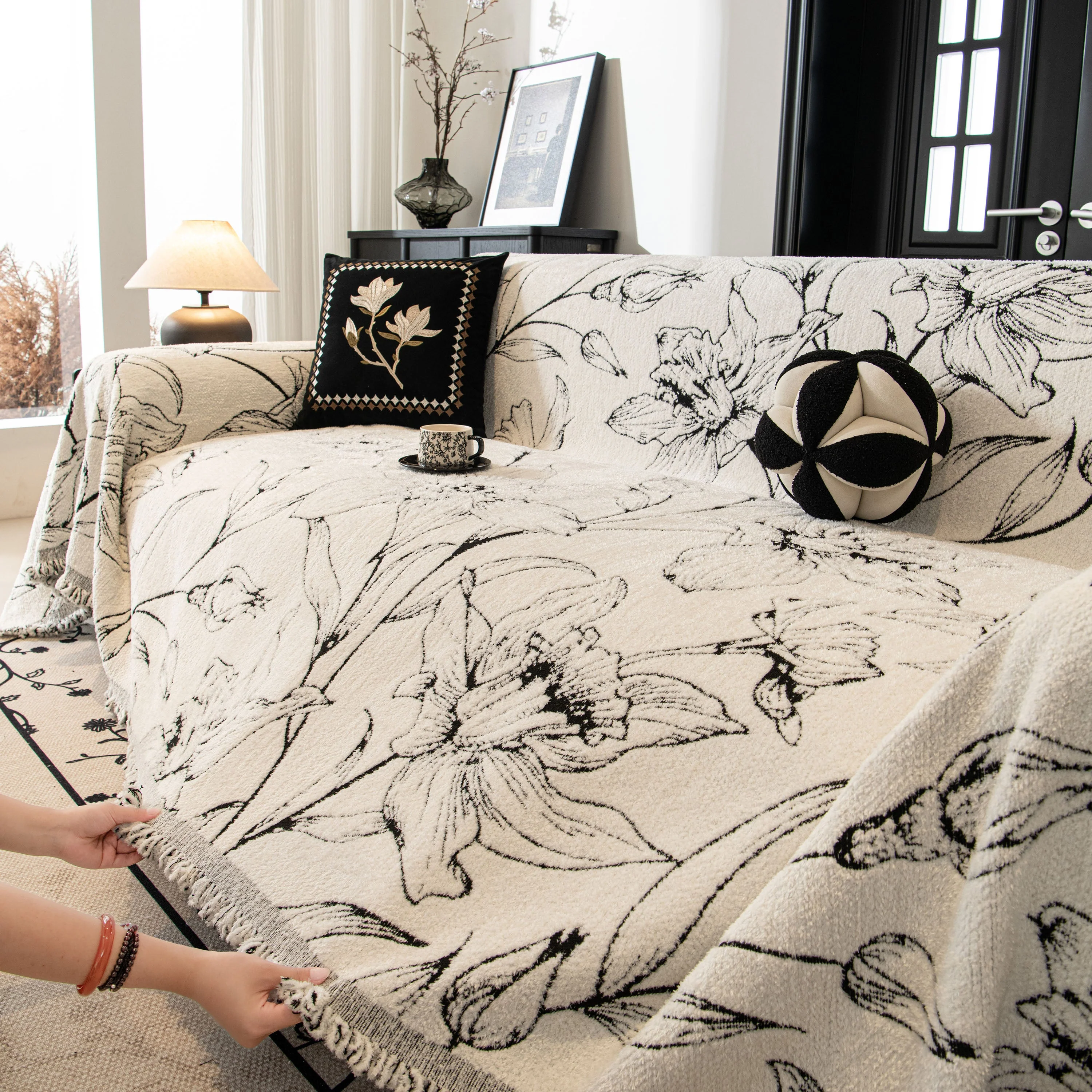 Large Floral Sofa Cover Throw Blanket, Plush Jacquard Non-Shedding Couch Cover for Pets - Image 59