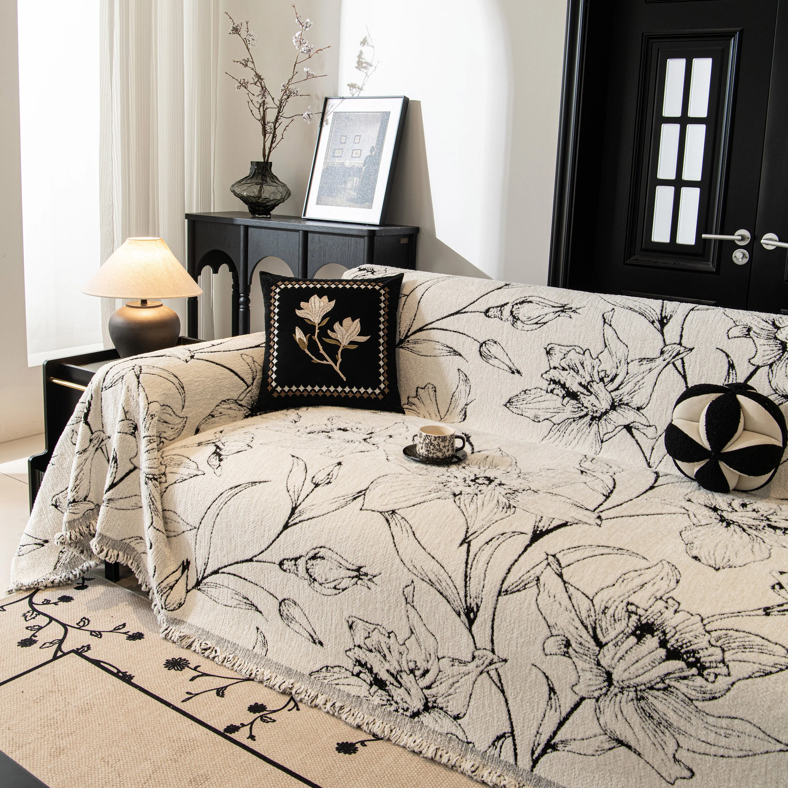 Large Floral Sofa Cover Throw Blanket, Plush Jacquard Non-Shedding Couch Cover for Pets - Image 61