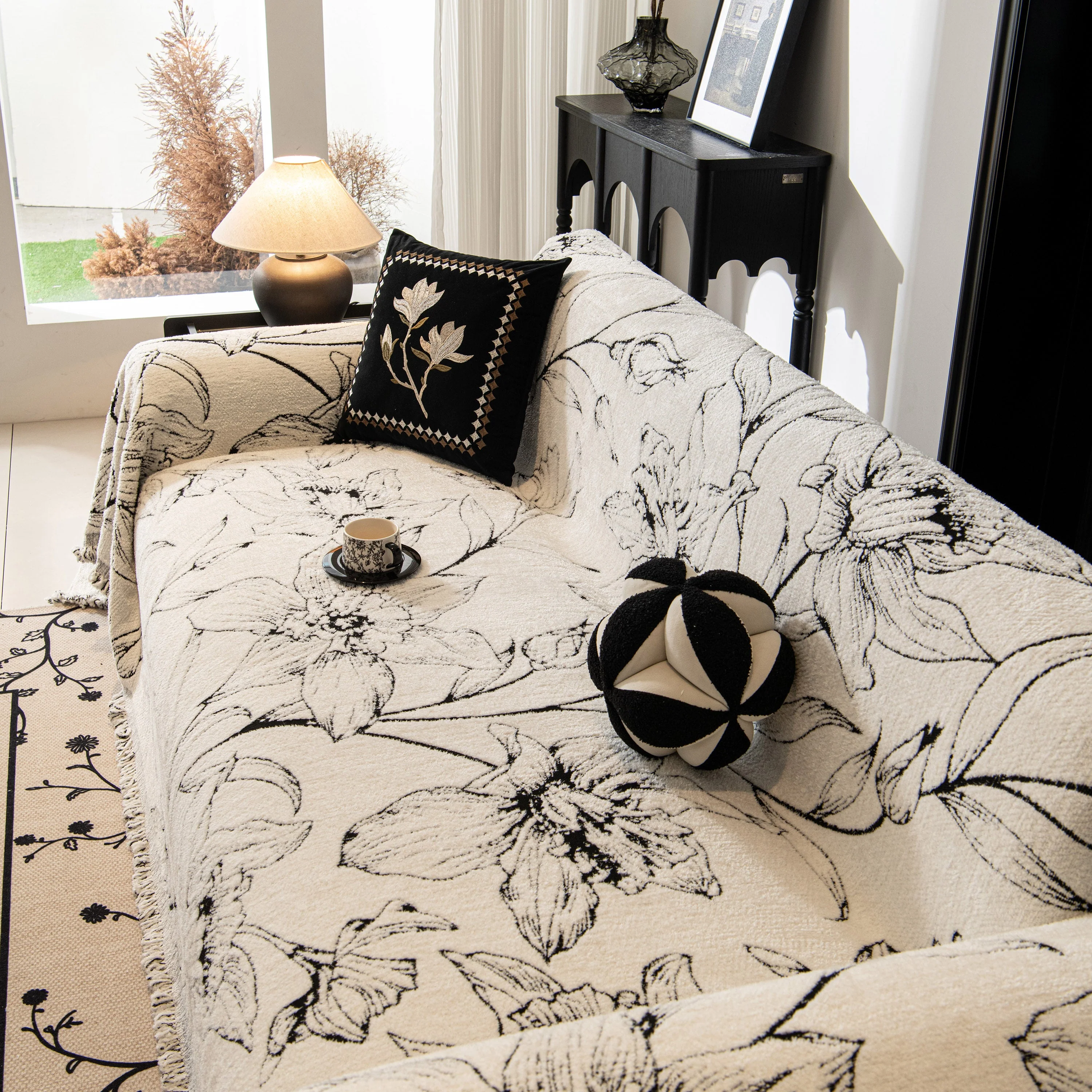 Large Floral Sofa Cover Throw Blanket, Plush Jacquard Non-Shedding Couch Cover for Pets - Image 62